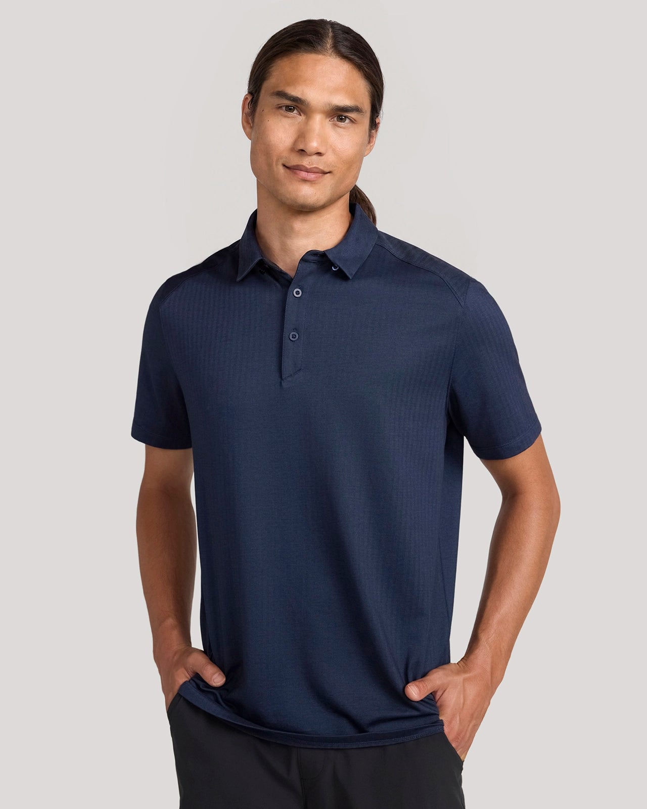 For general description, go to 'Main Product Description' region - The Active Organic Cotton Herringbone Jacquard Polo - Navy