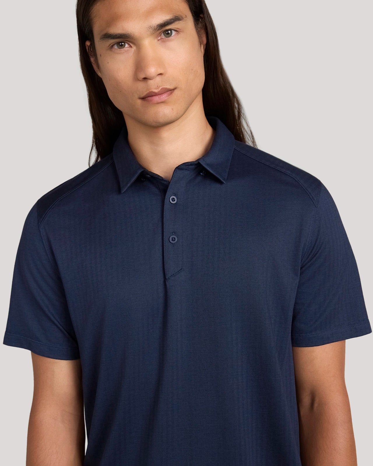 The Active Organic Cotton Herringbone Jacquard Polo - Navy