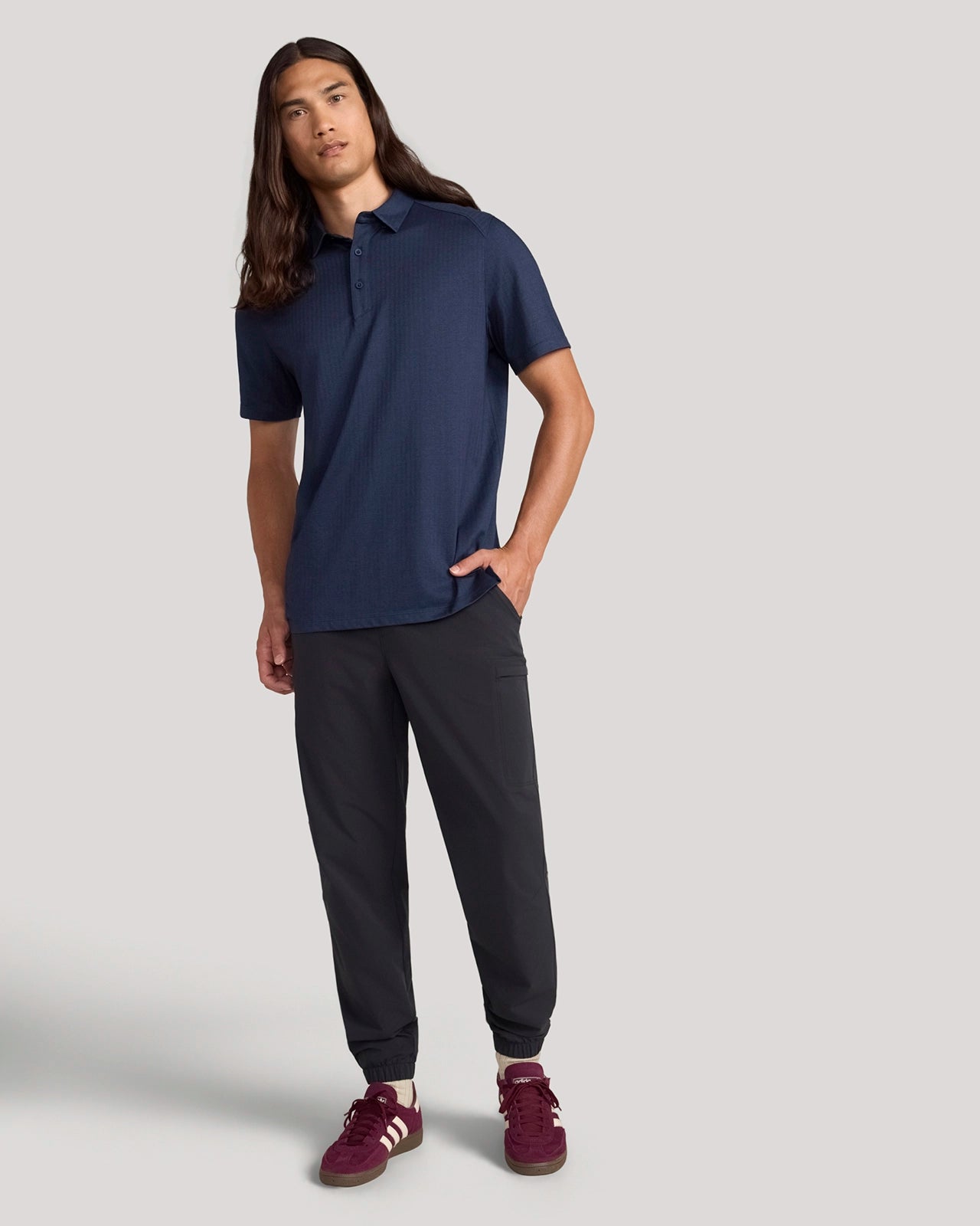 The Active Organic Cotton Herringbone Jacquard Polo - Navy