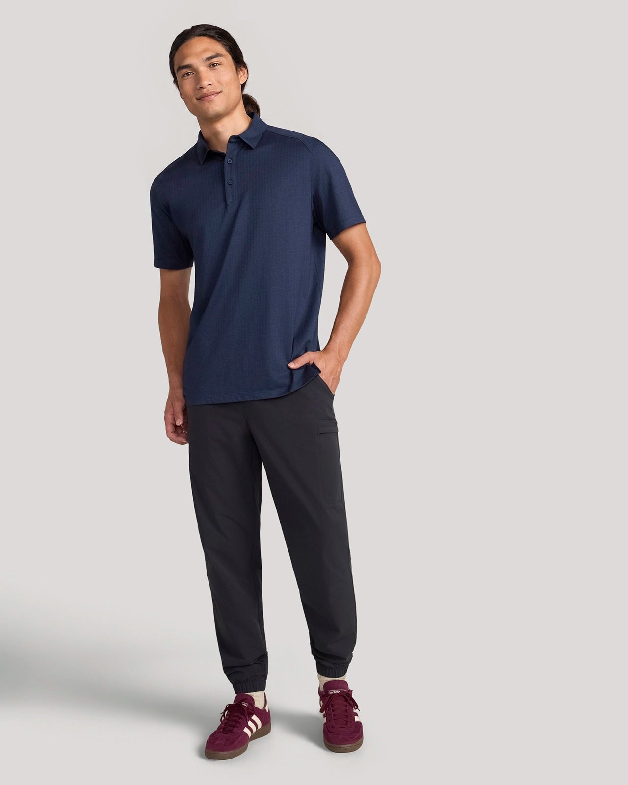 The Active Organic Cotton Herringbone Jacquard Polo - Navy