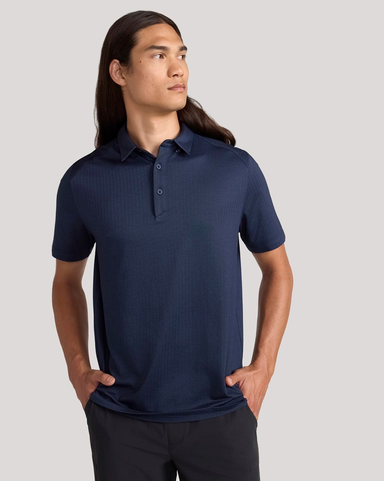 The Active Organic Cotton Herringbone Jacquard Polo - Navy