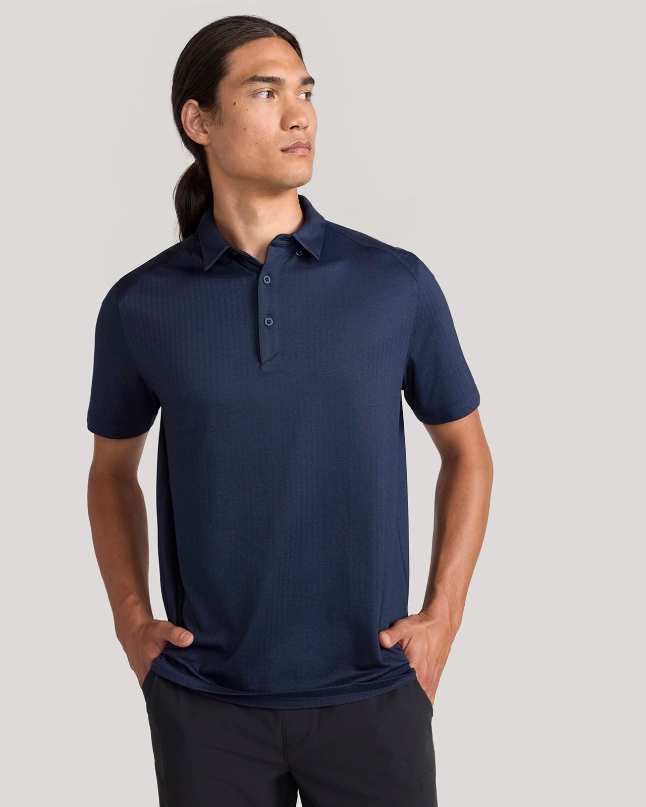 The Active Organic Cotton Herringbone Jacquard Polo - Navy