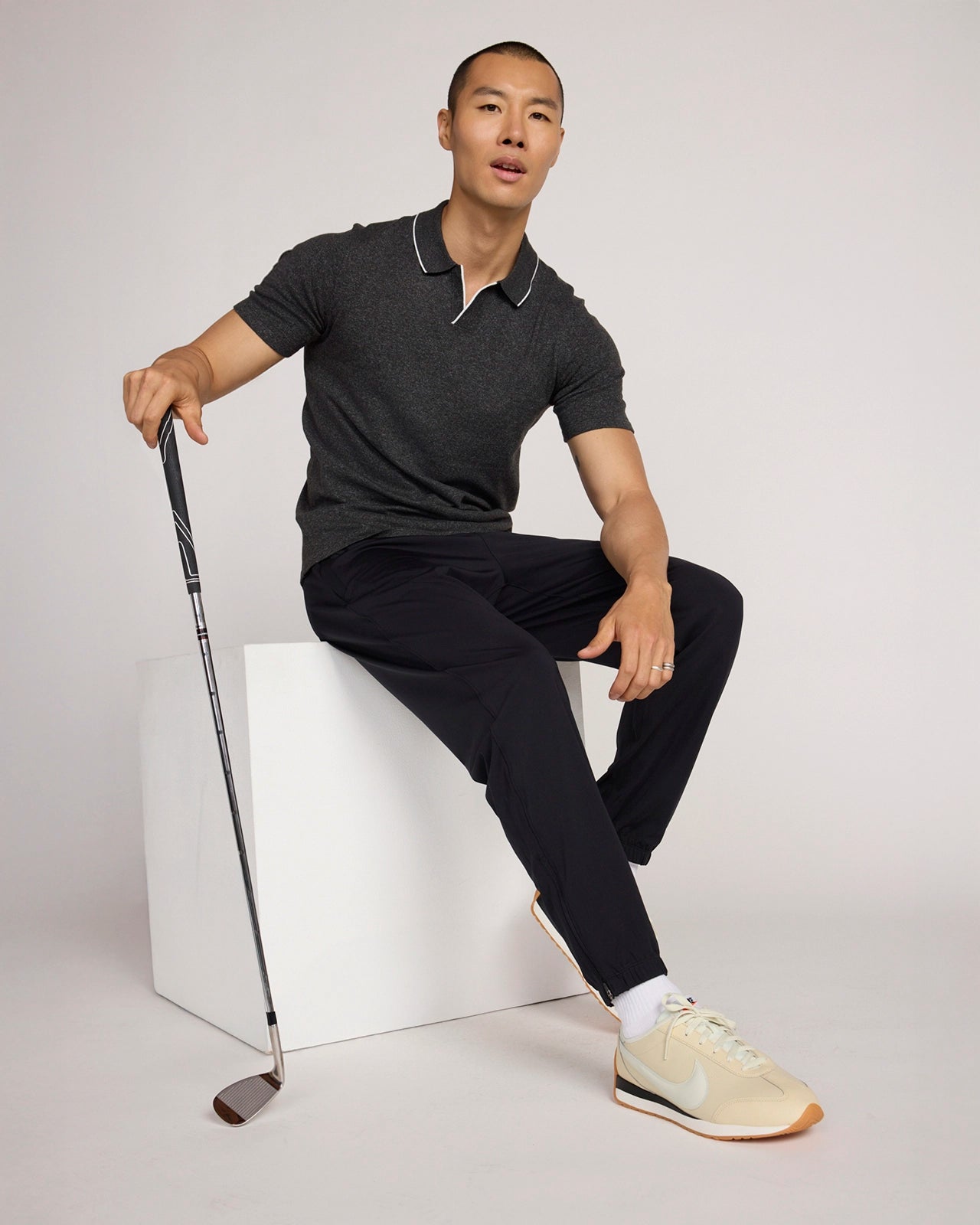 The Soft Luxe Johnny Collar Sweater Polo - Charcoal