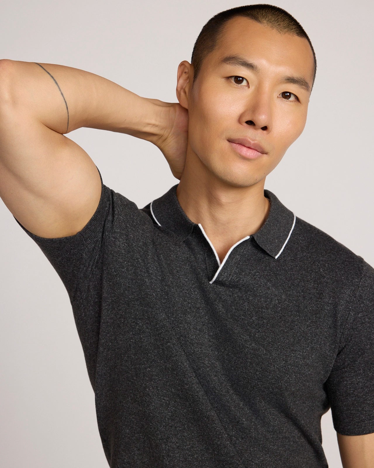 The Soft Luxe Johnny Collar Sweater Polo - Charcoal
