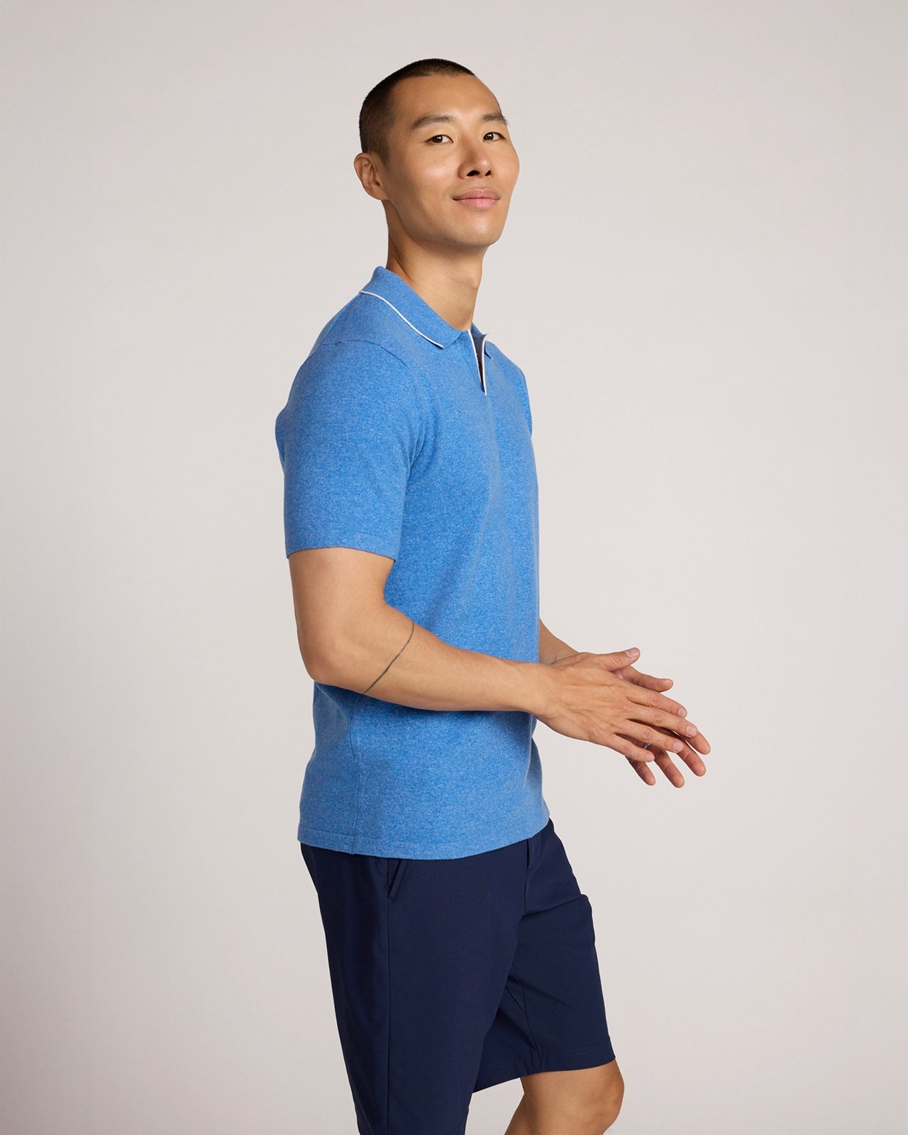 The Soft Luxe Johnny Collar Sweater Polo - Navy