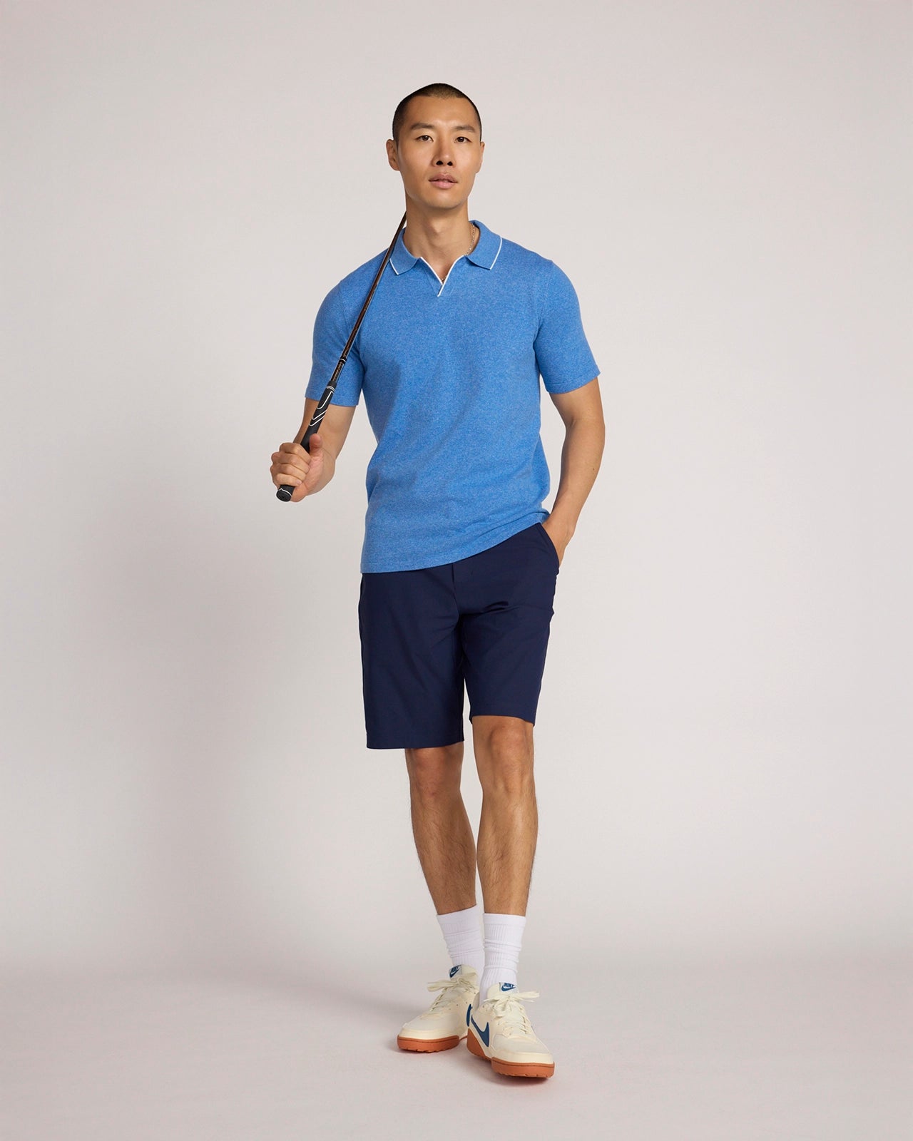 The Soft Luxe Johnny Collar Sweater Polo - Navy