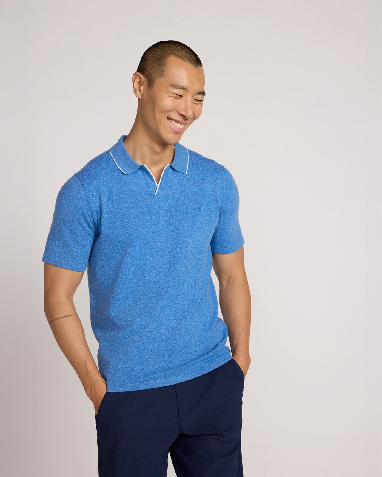 The Soft Luxe Johnny Collar Sweater Polo - Navy