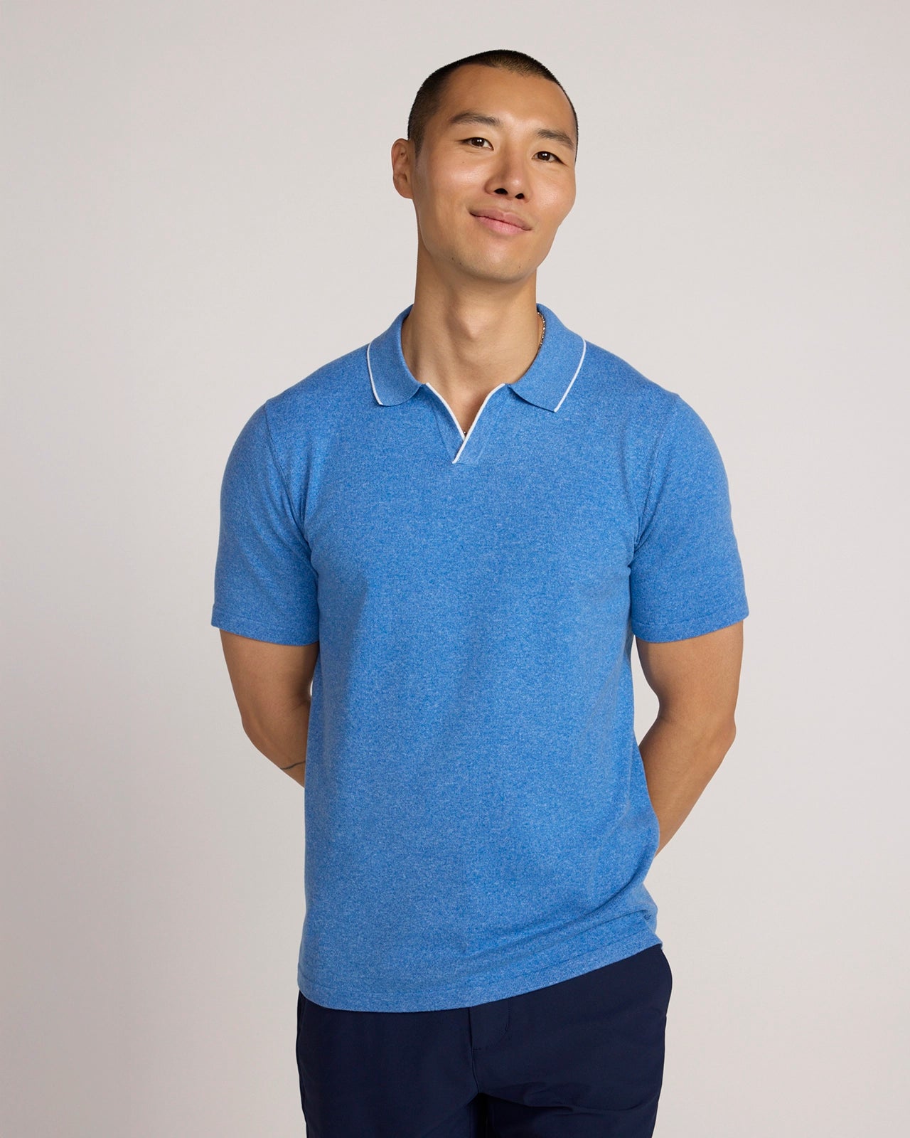 The Soft Luxe Johnny Collar Sweater Polo - Navy