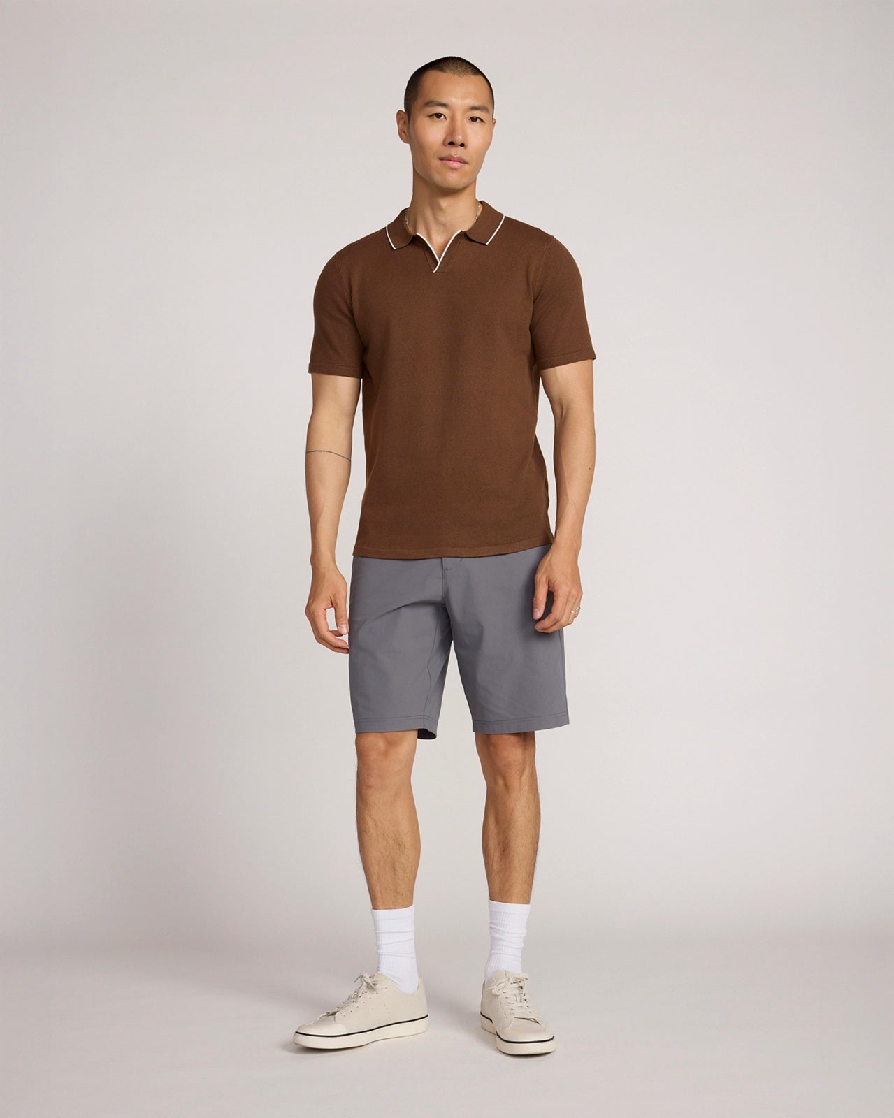 The Soft Luxe Johnny Collar Sweater Polo - Brown