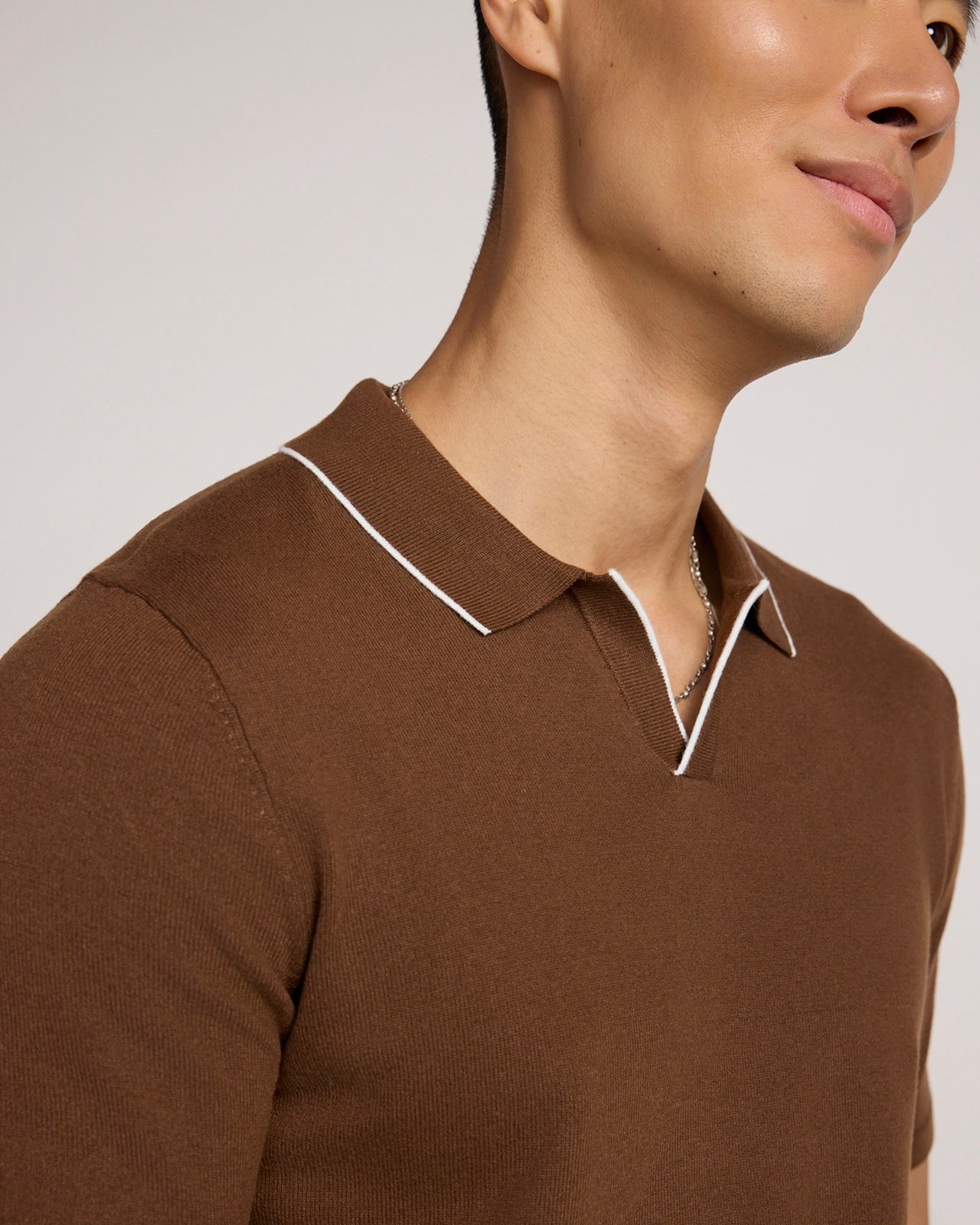 The Soft Luxe Johnny Collar Sweater Polo - Brown