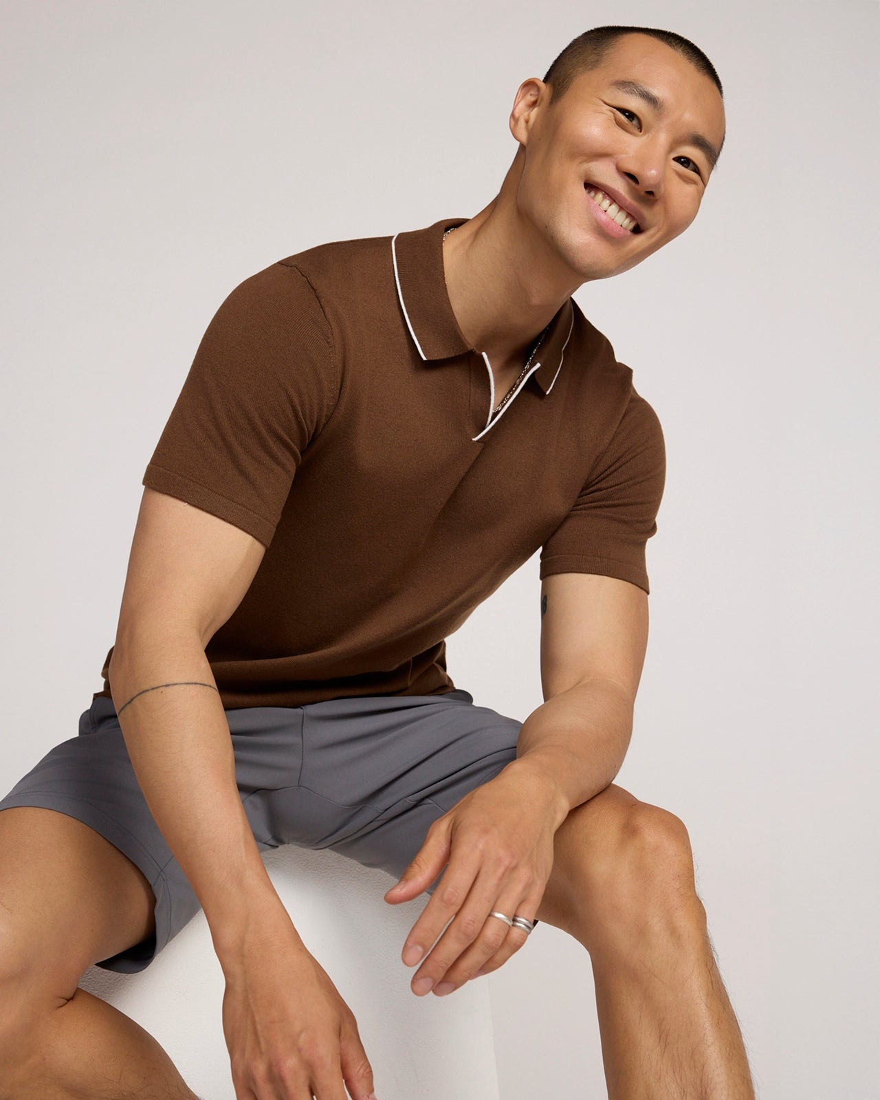 The Soft Luxe Johnny Collar Sweater Polo - Brown