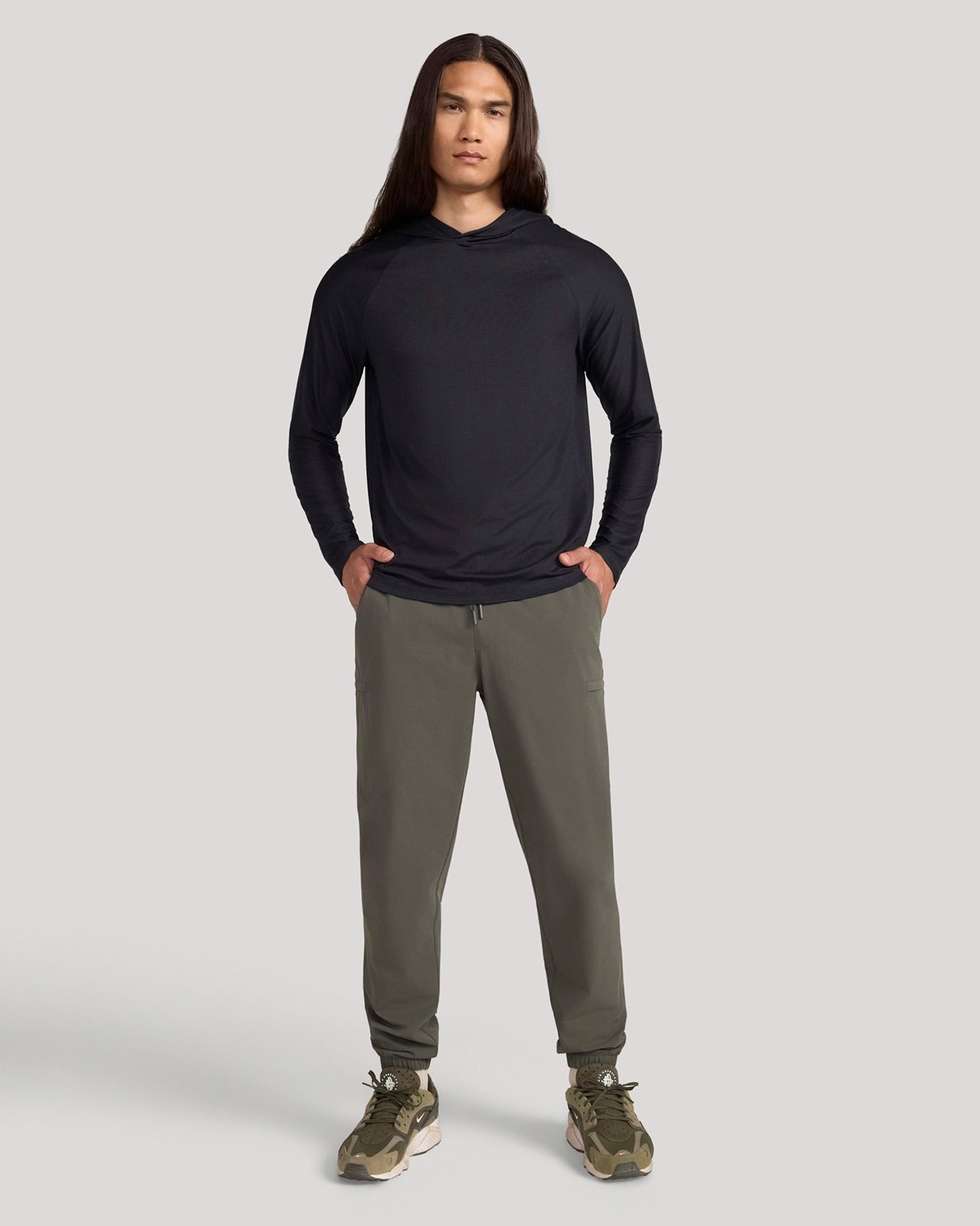 The Active Stripe Hooded Jersey Top - Black Melange