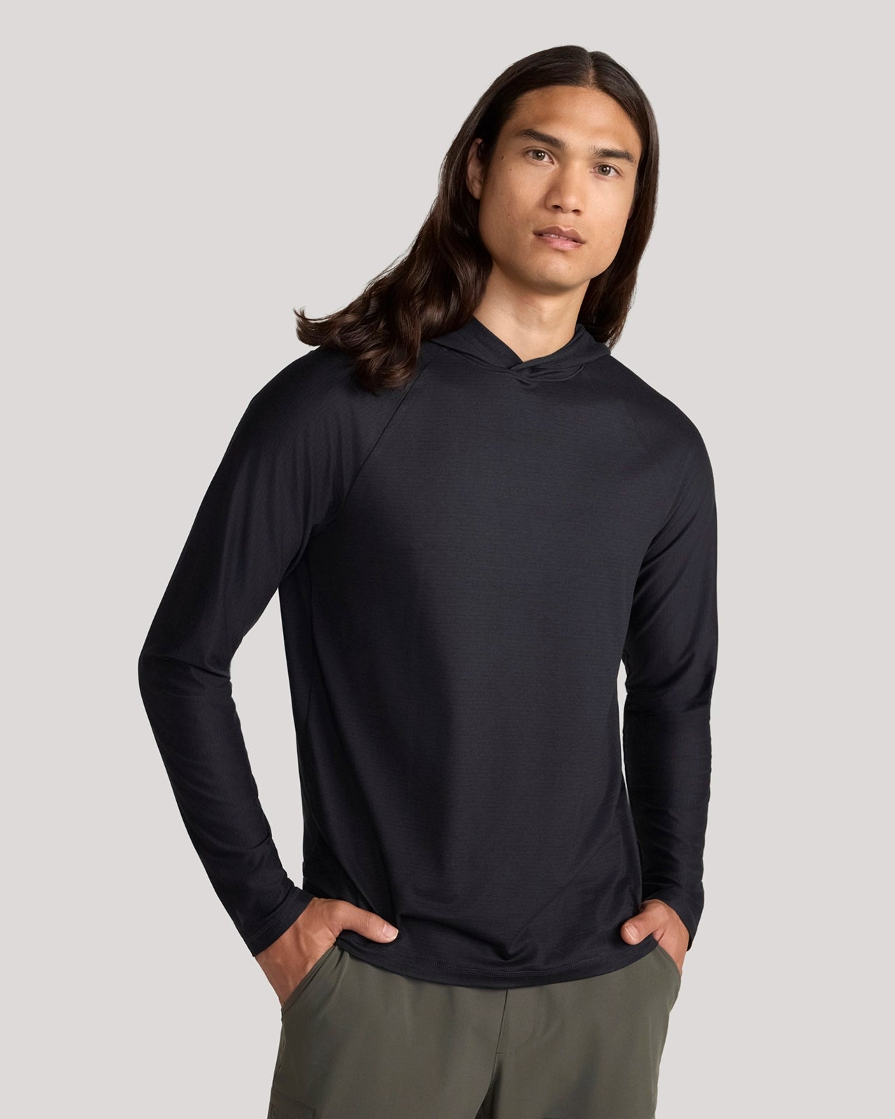 The Active Stripe Hooded Jersey Top - Black Melange
