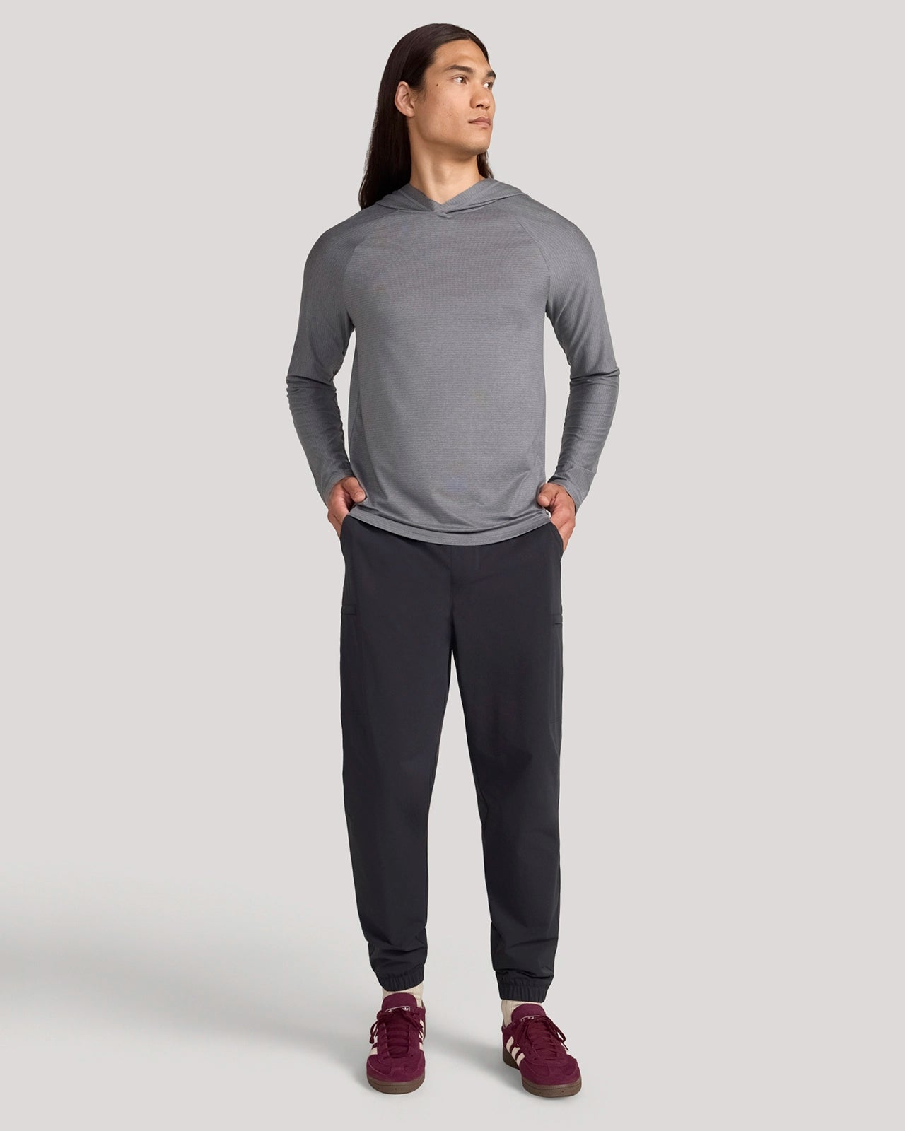 The Active Stripe Hooded Jersey Top - Castlerock Grey