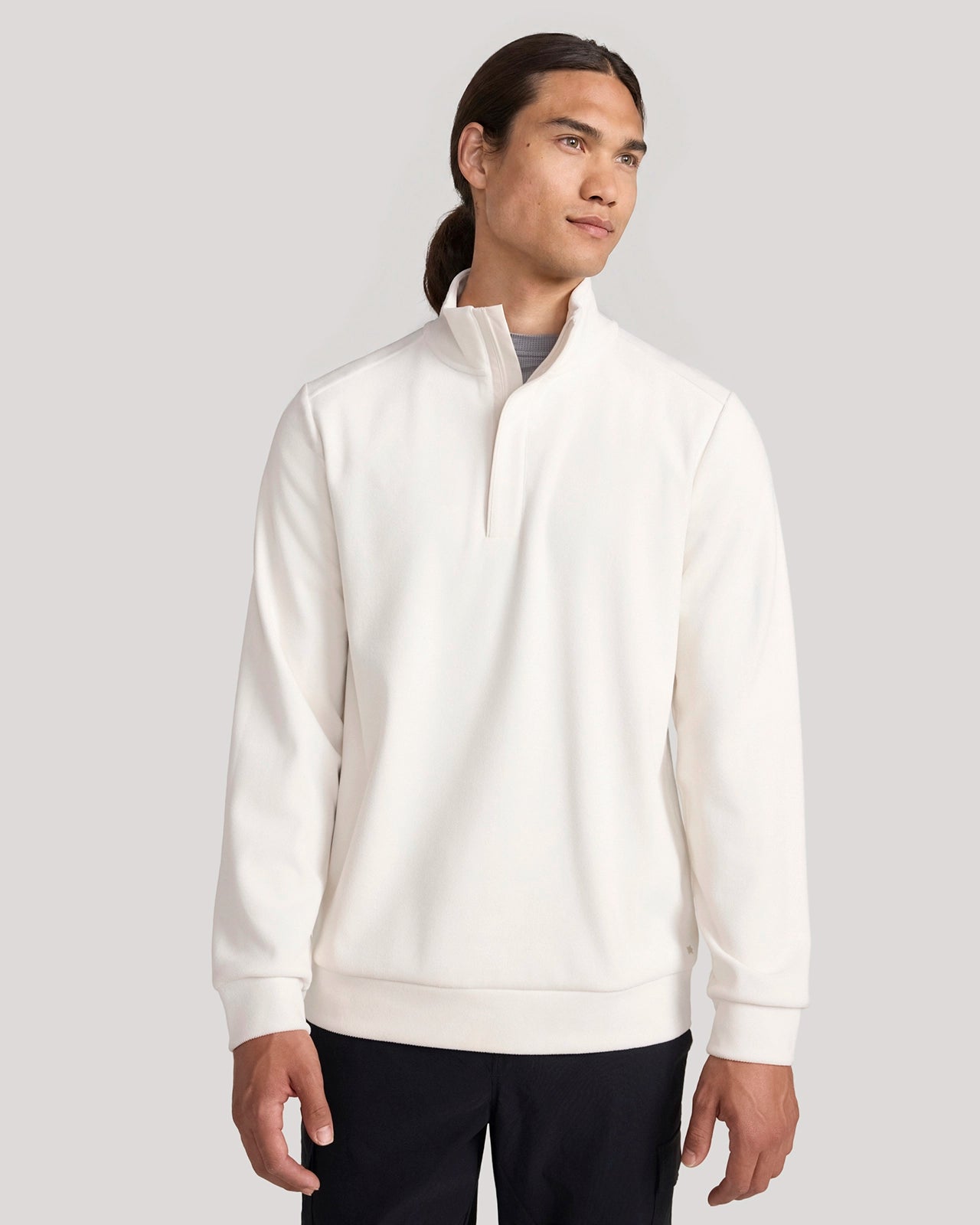 The Soft Luxe Twill Fleece Quarter-Zip Top - Beige White