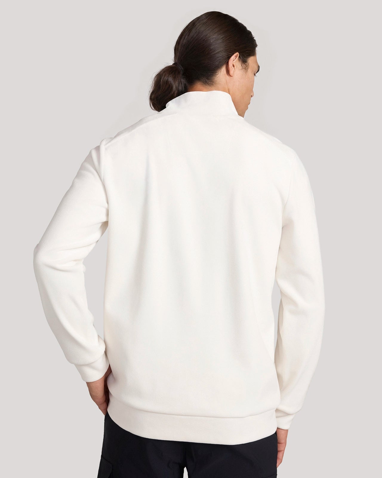 The Soft Luxe Twill Fleece Quarter-Zip Top - Beige White