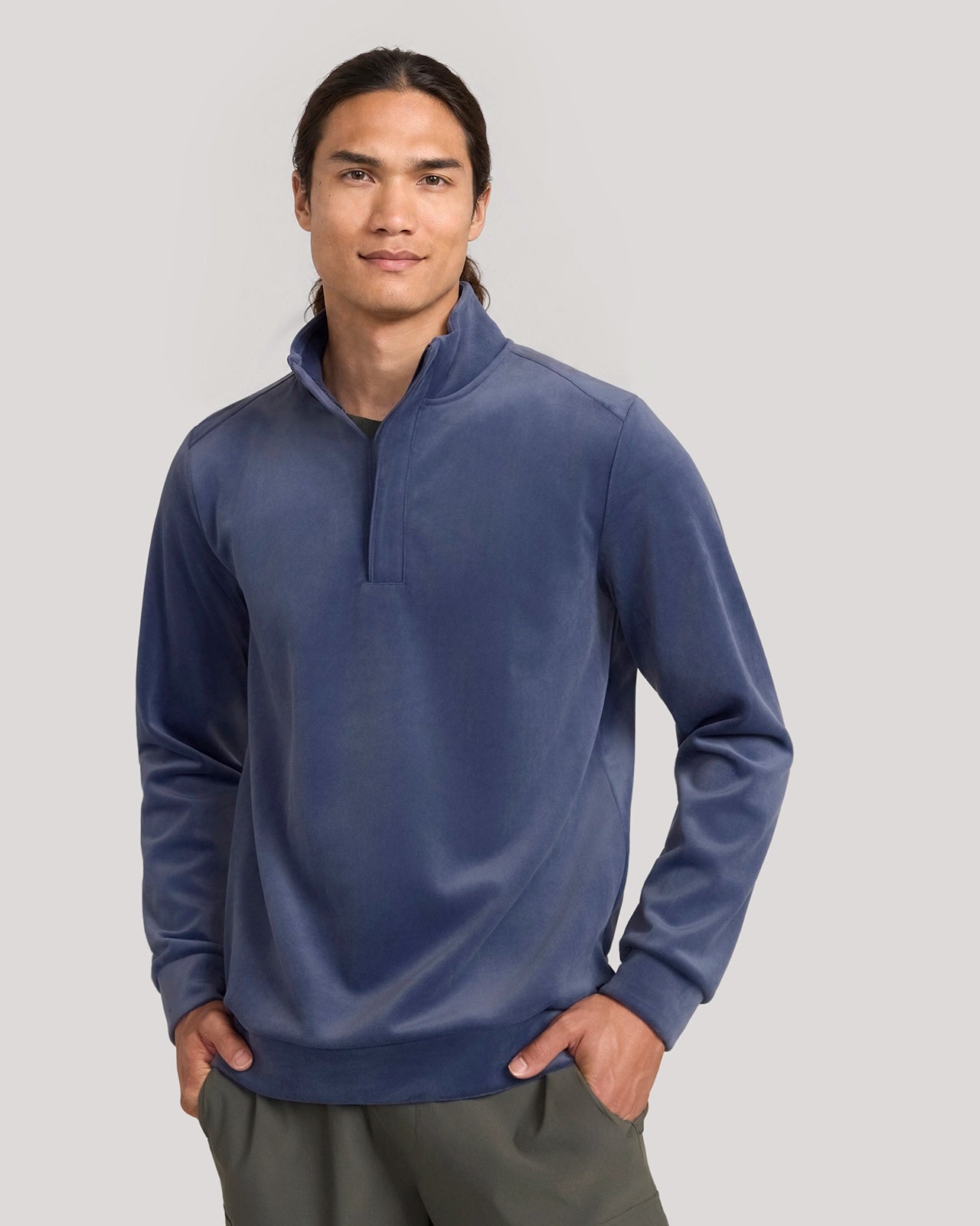 The Soft Luxe Twill Fleece Quarter-Zip Top - Mood Indigo