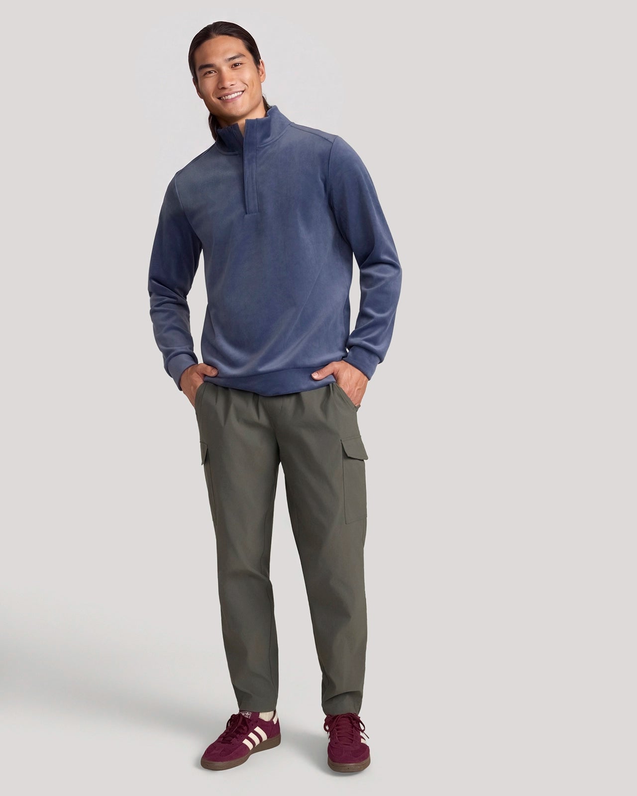 The Soft Luxe Twill Fleece Quarter-Zip Top - Mood Indigo