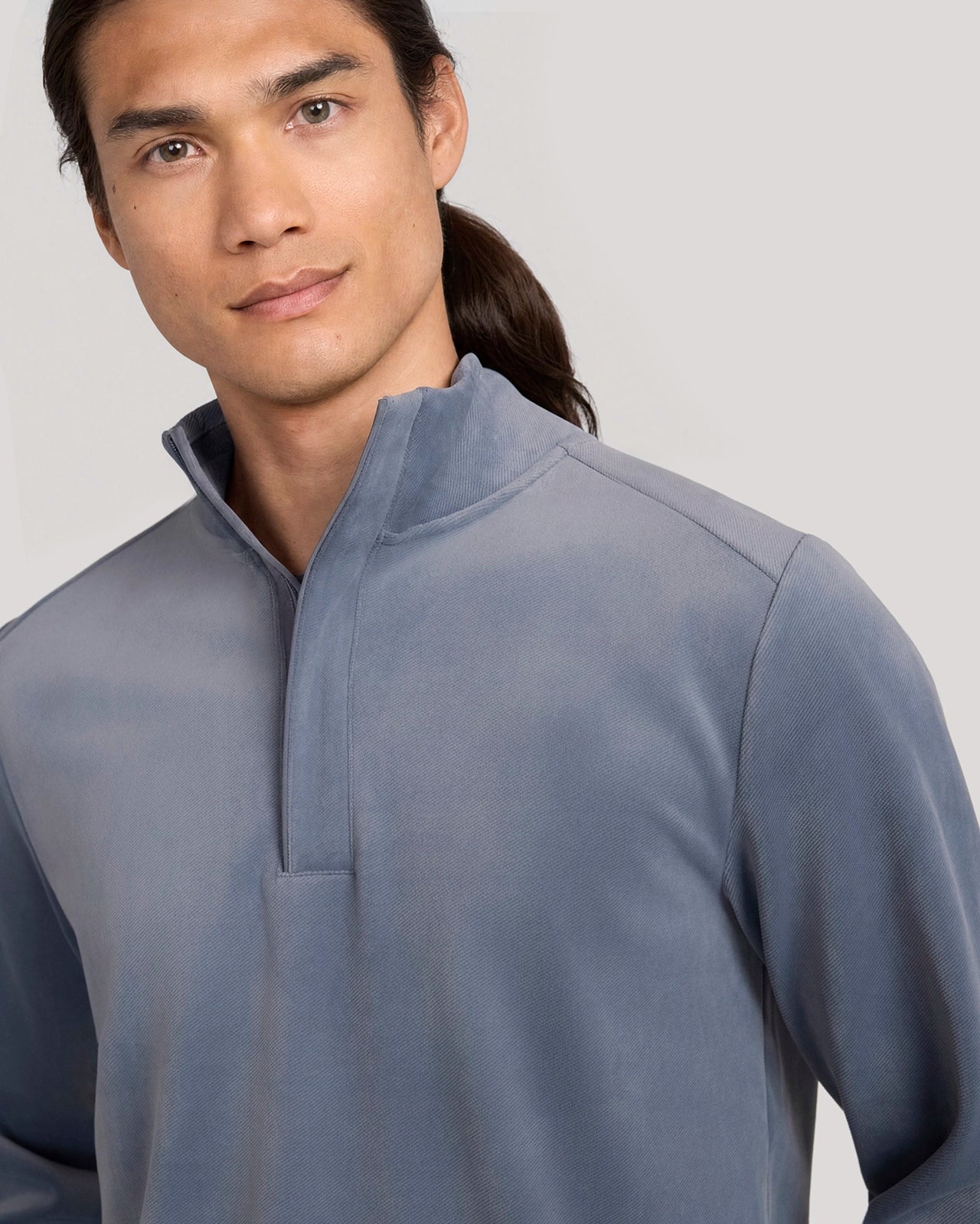 The Soft Luxe Twill Fleece Quarter-Zip Top - Turbulence Blue