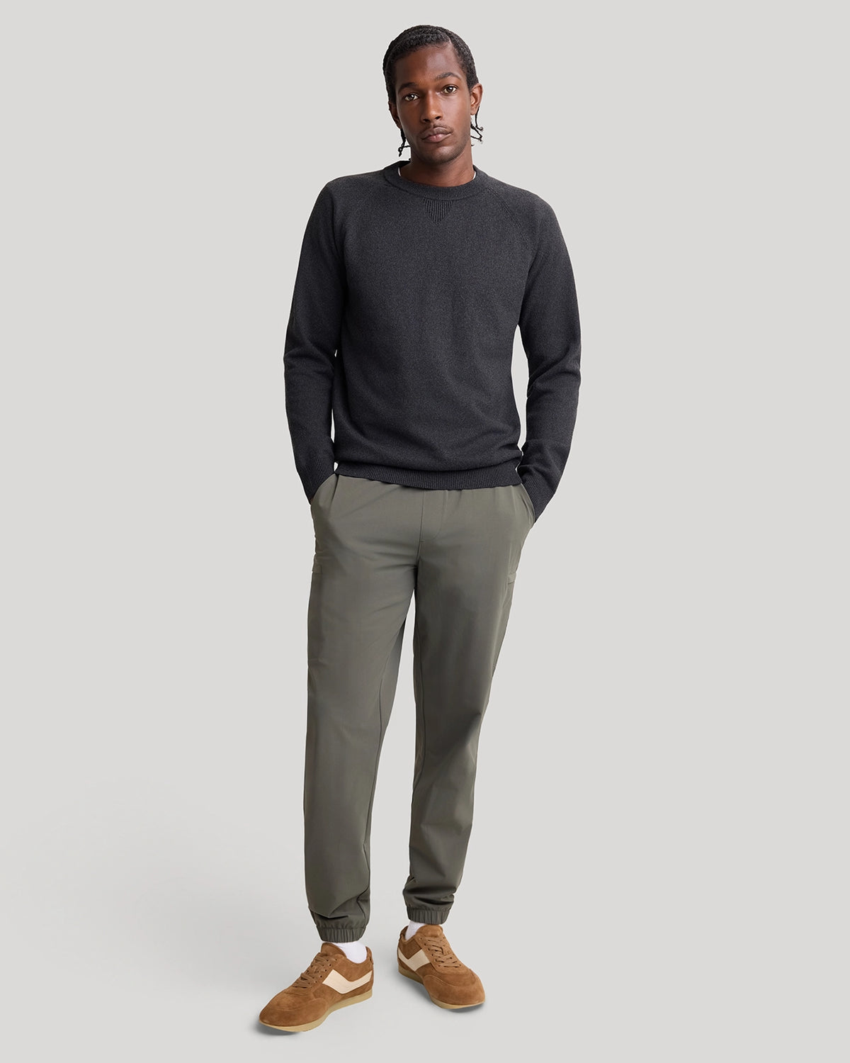 The Soft Luxe Tech Contrast Cuffs Crewneck Sweater - Black