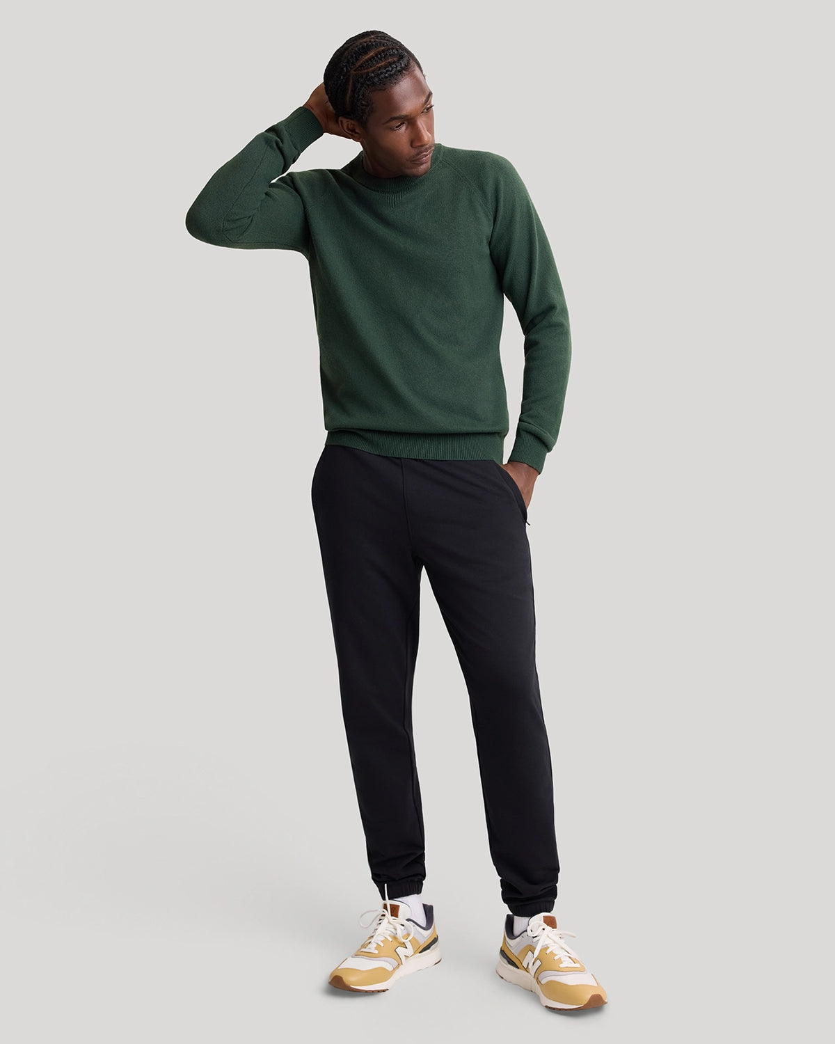 The Soft Luxe Tech Contrast Cuffs Crewneck Sweater - Deep Green