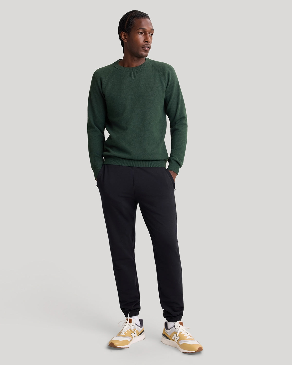 The Soft Luxe Tech Contrast Cuffs Crewneck Sweater - Deep Green