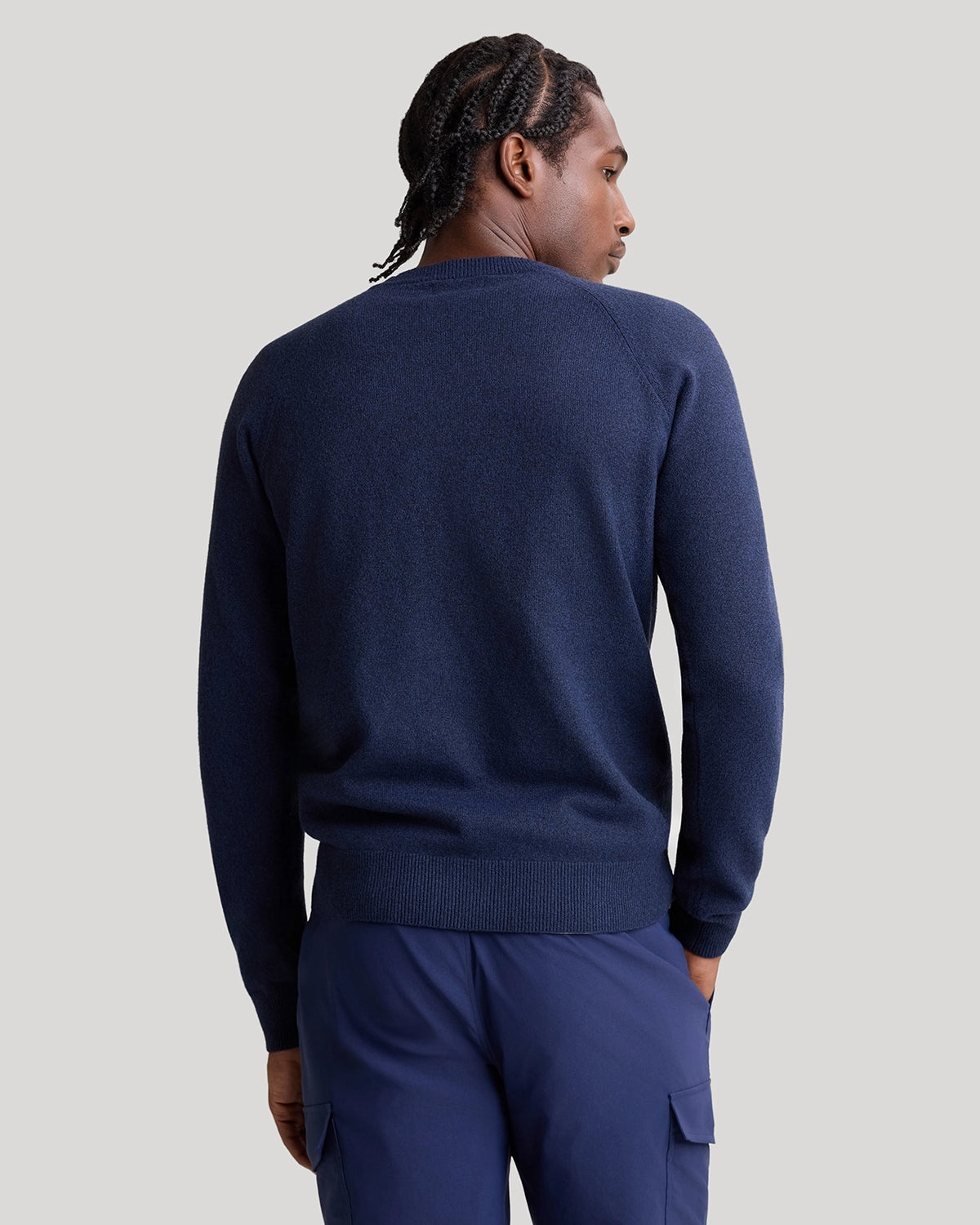 The Soft Luxe Tech Contrast Cuffs Crewneck Sweater - Navy