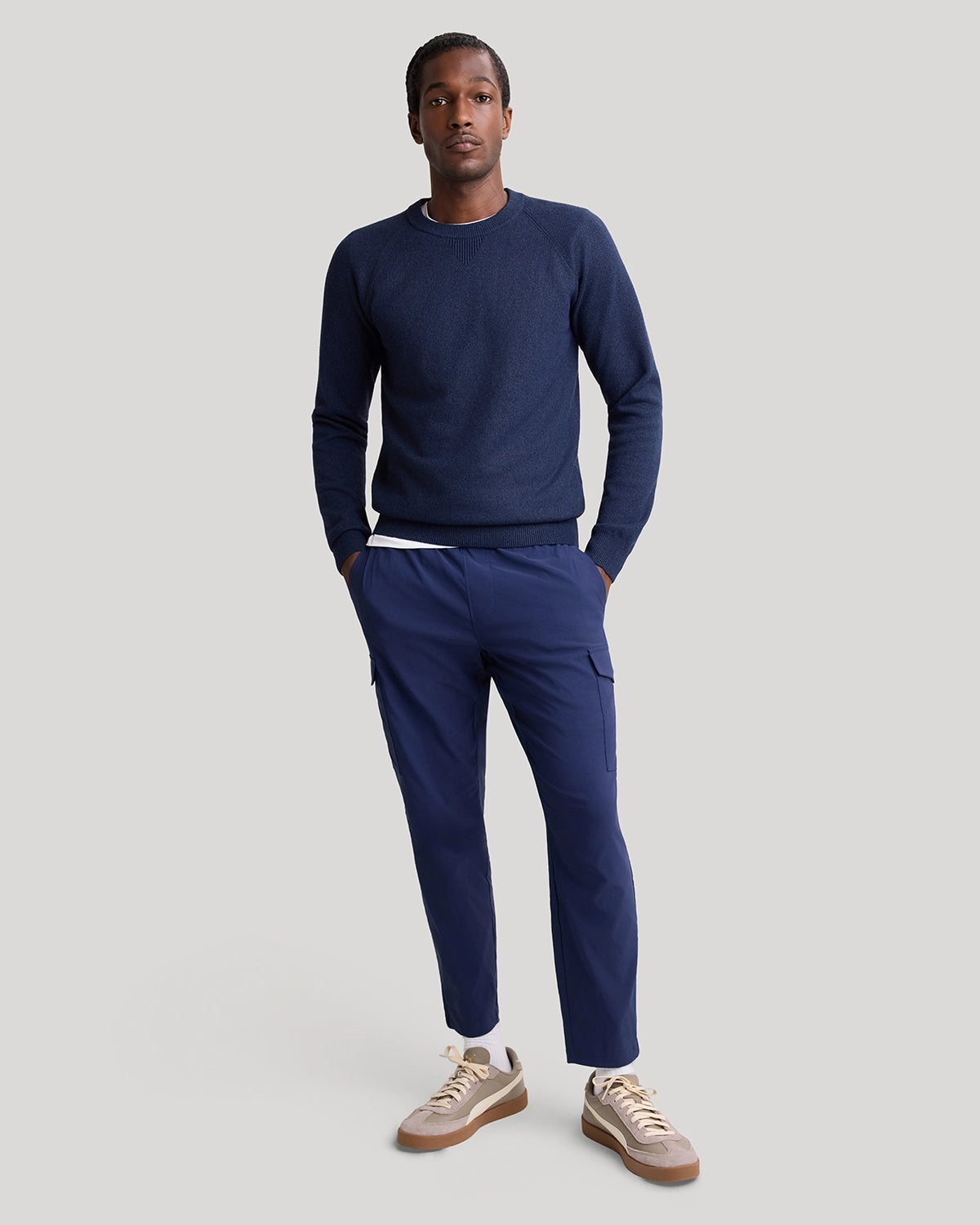 The Soft Luxe Tech Contrast Cuffs Crewneck Sweater - Navy