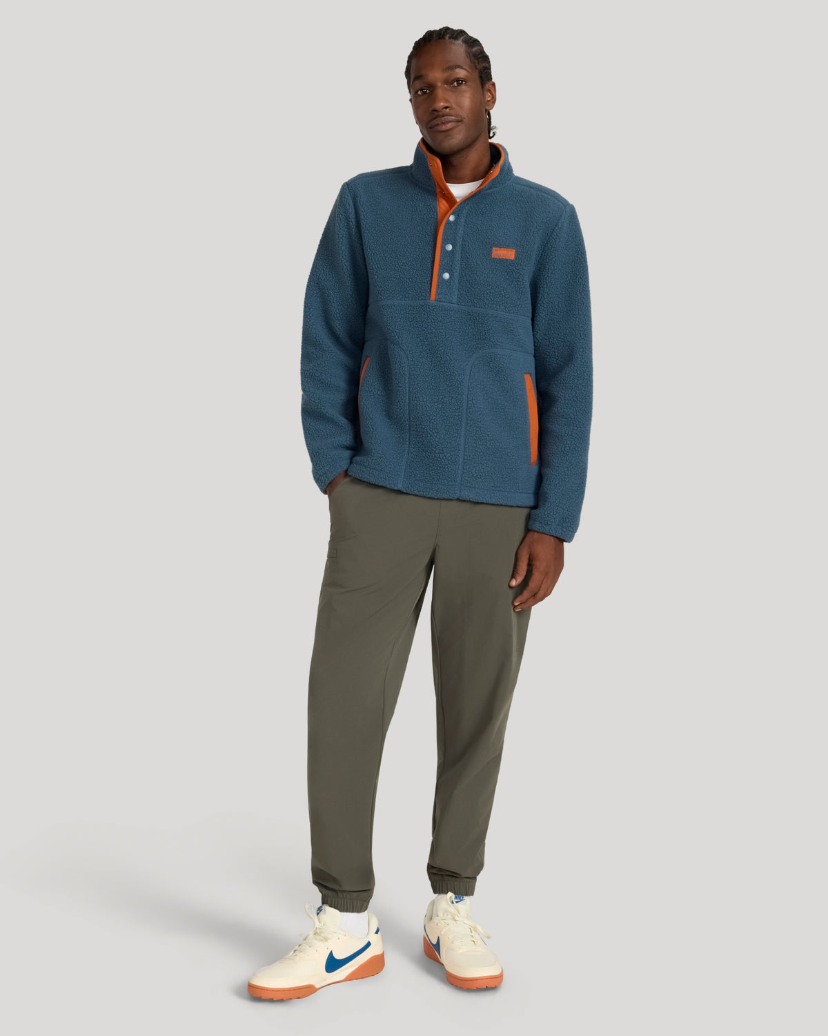 The Soft Luxe Berber Quarter-Snap Pullover - Orion Blue/Bombay Brown