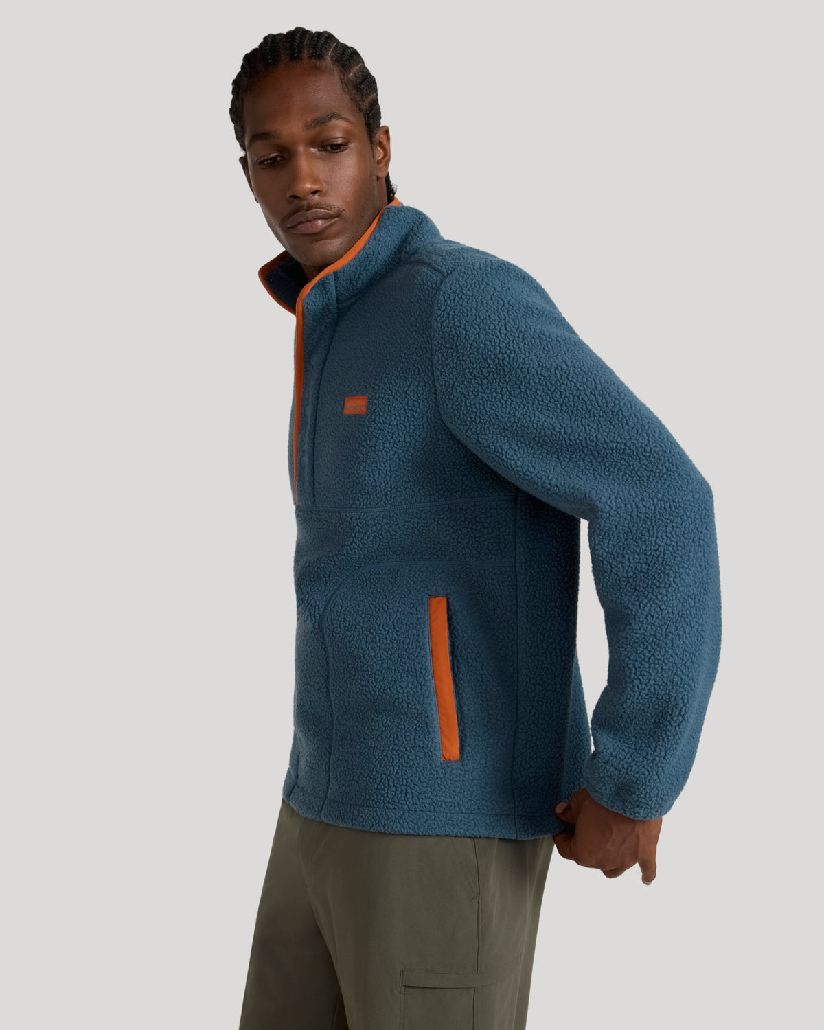 The Soft Luxe Berber Quarter-Snap Pullover - Orion Blue/Bombay Brown