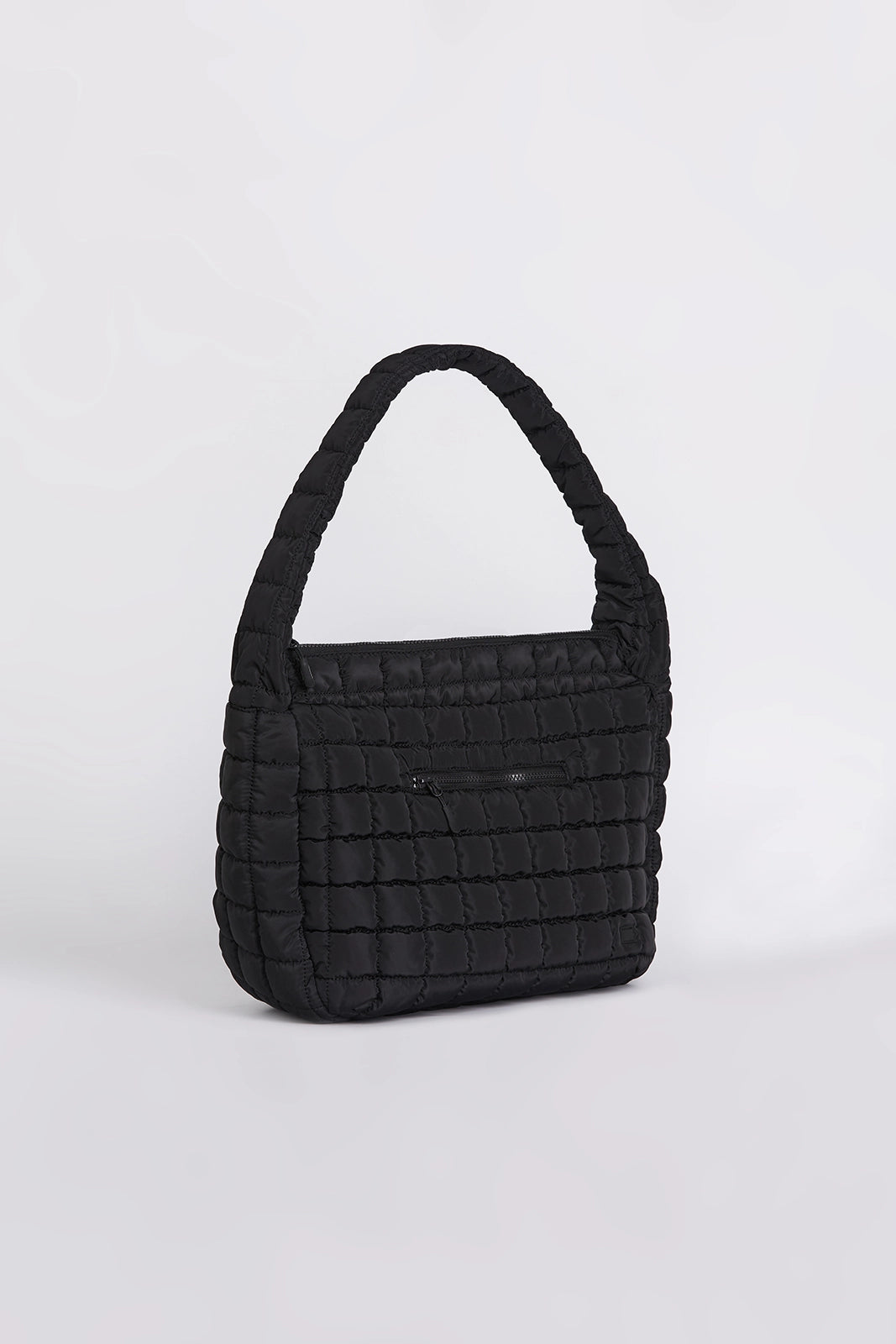 The Quilted Front Zip Tote Bag - Black