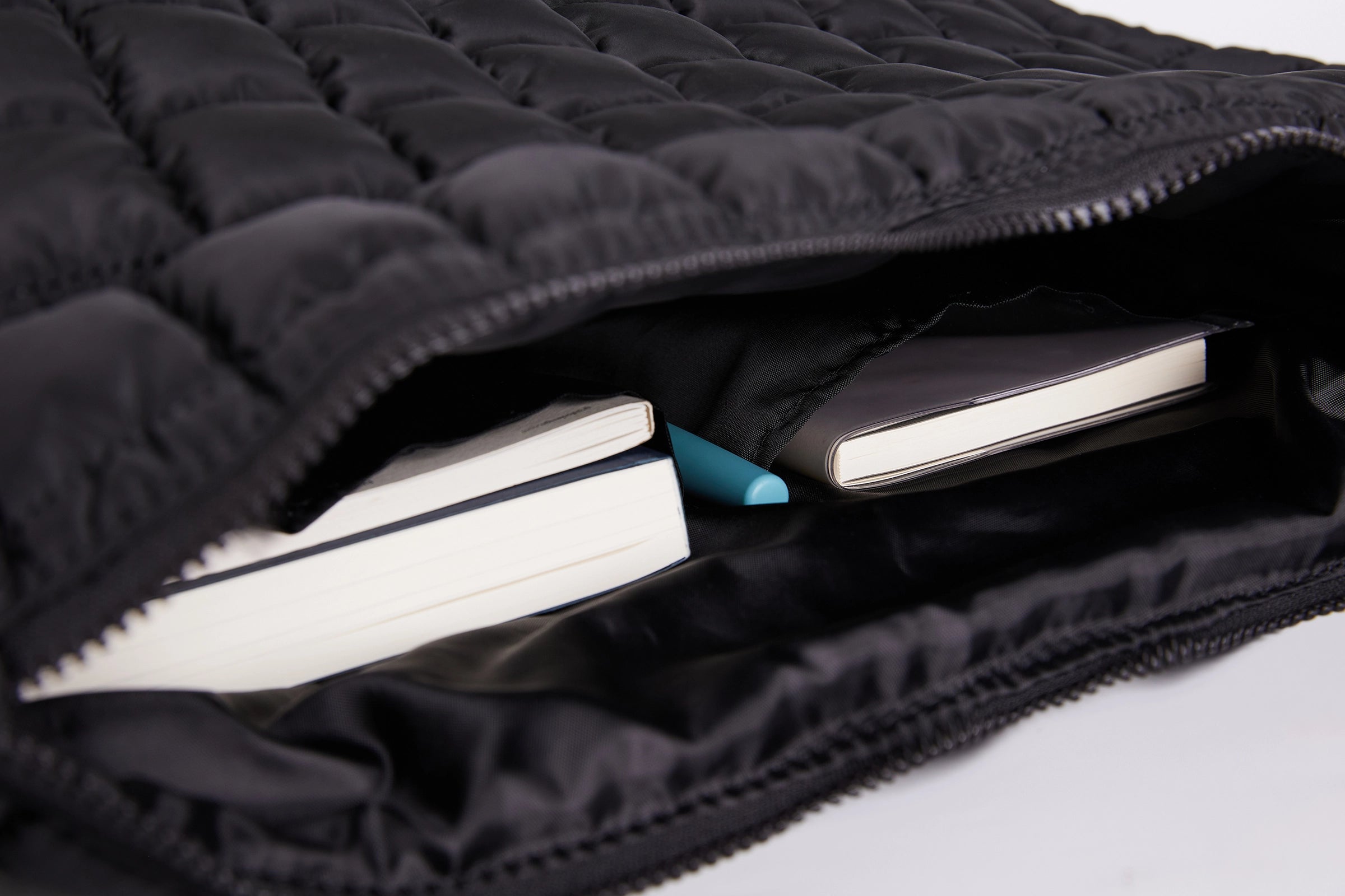 The Quilted Front Zip Tote Bag - Black