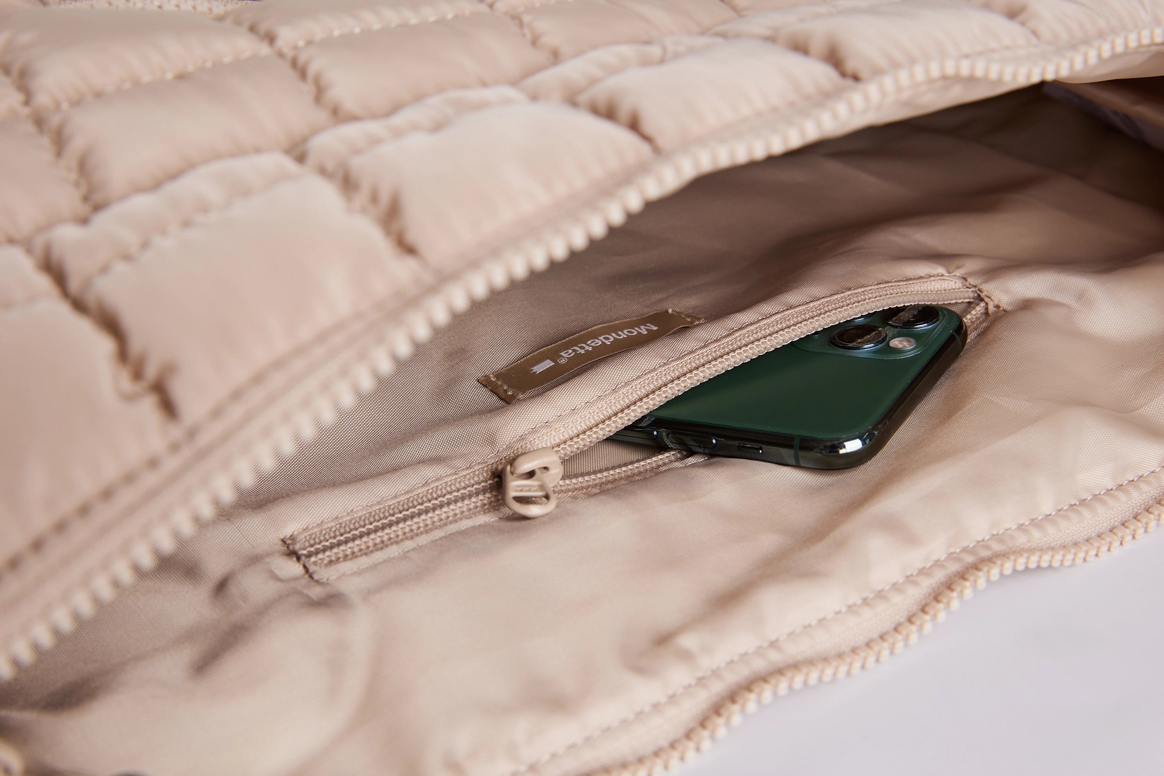 The Quilted Front Zip Tote Bag - Cream