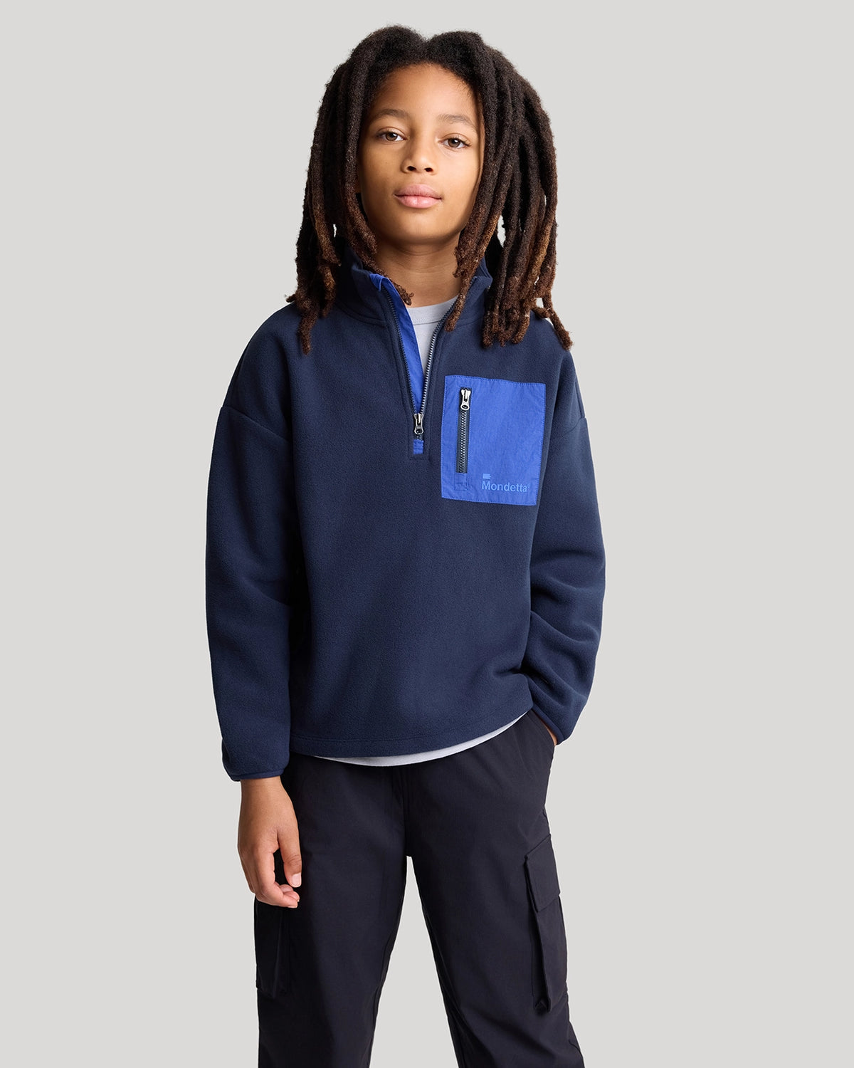 For general description, go to 'Main Product Description' region - The Soft Luxe Boys’ Smooth Fleece Half Zip Top - Navy