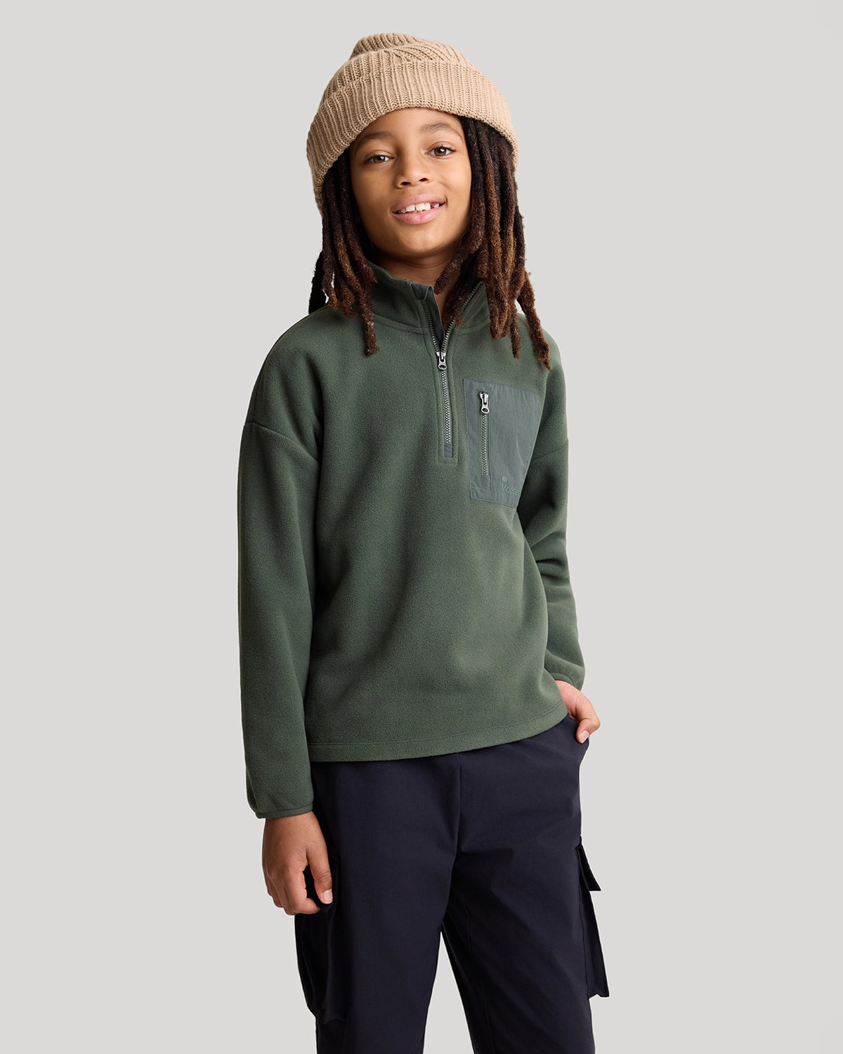 The Soft Luxe Boys’ Smooth Fleece Half Zip Top - Ivy Green