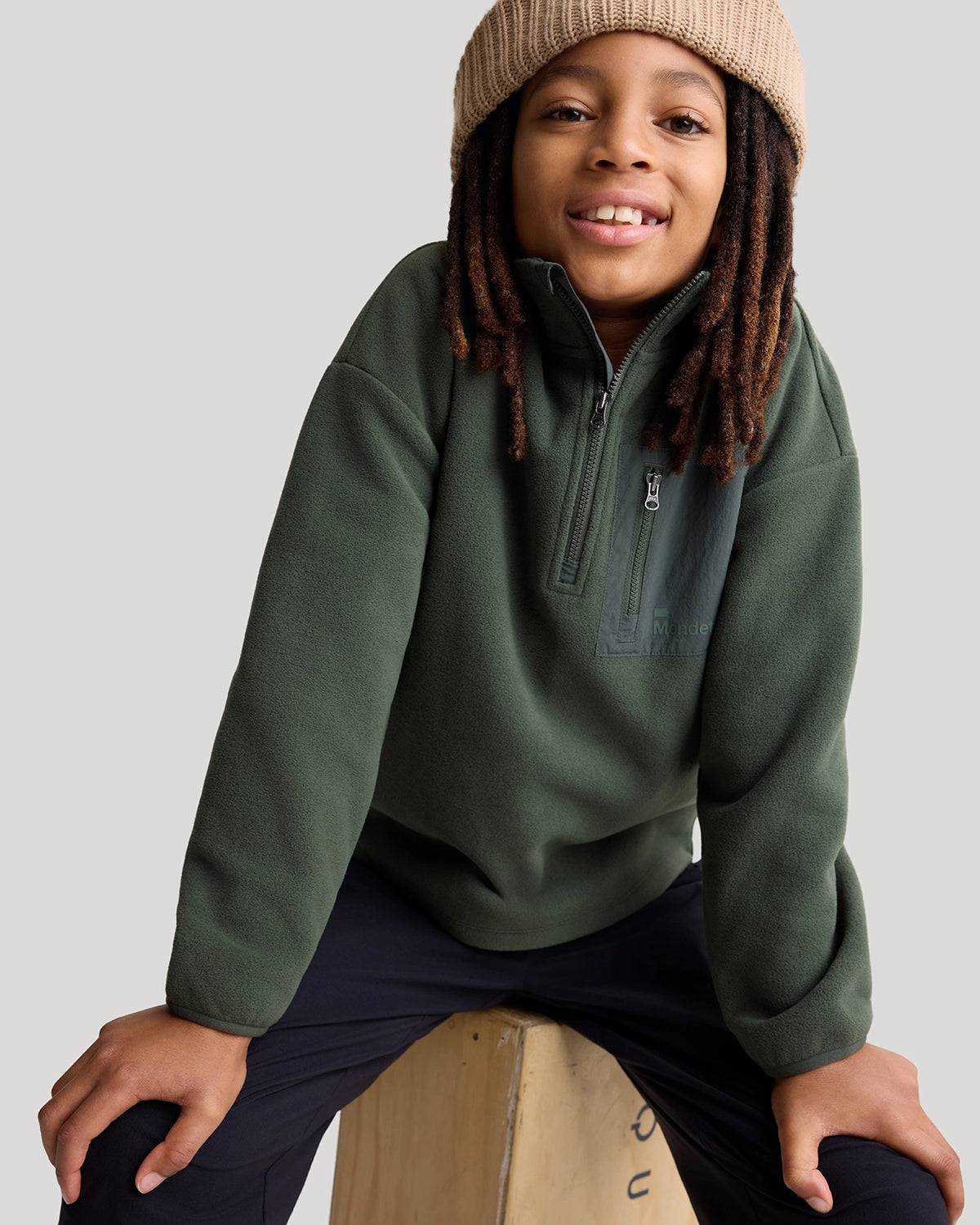 For general description, go to 'Main Product Description' region - The Soft Luxe Boys’ Smooth Fleece Half Zip Top - Ivy Green