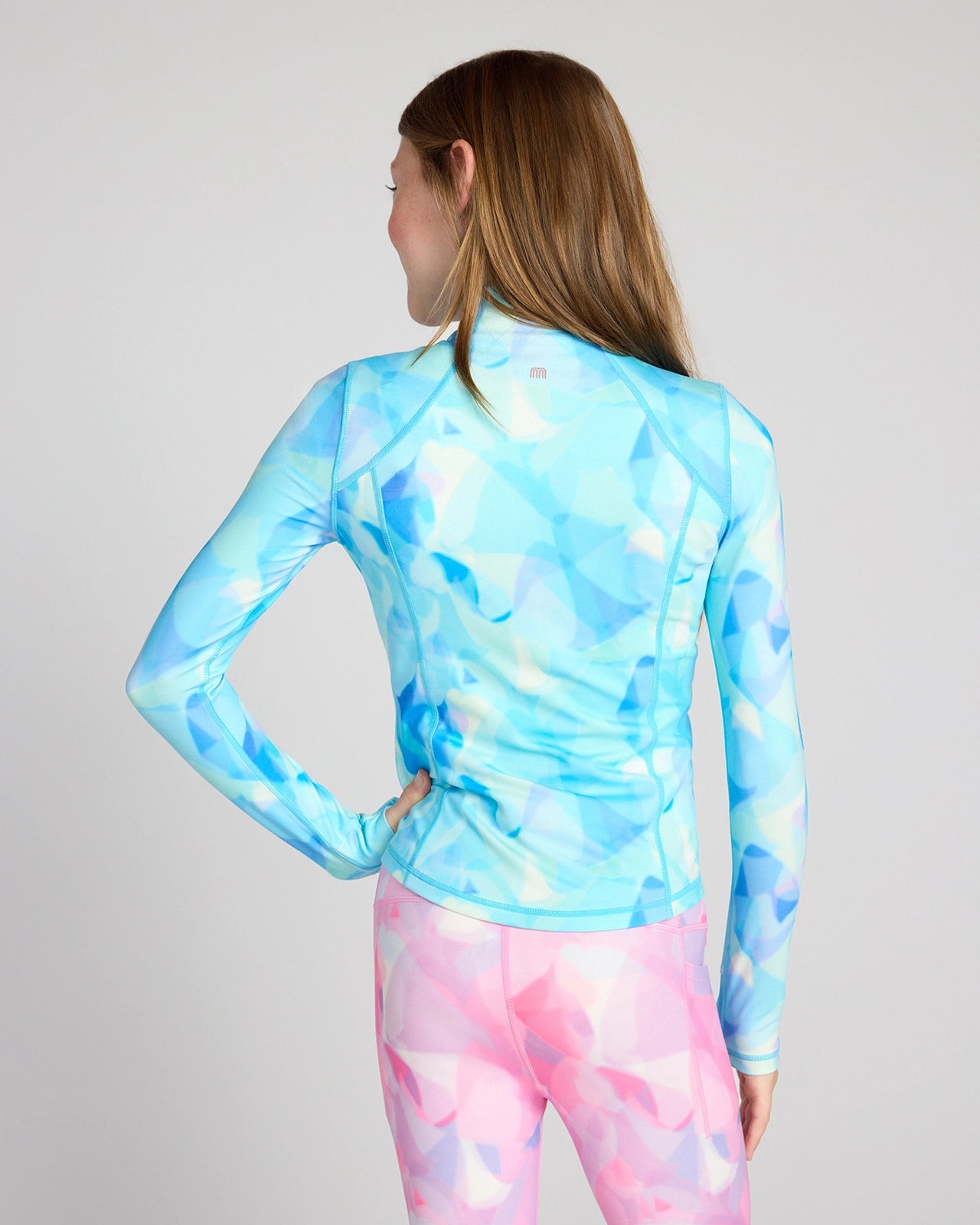 The Girls' Active Stretch GRS Certified Recycled Poly Yoga Jacket - Abstract Blue