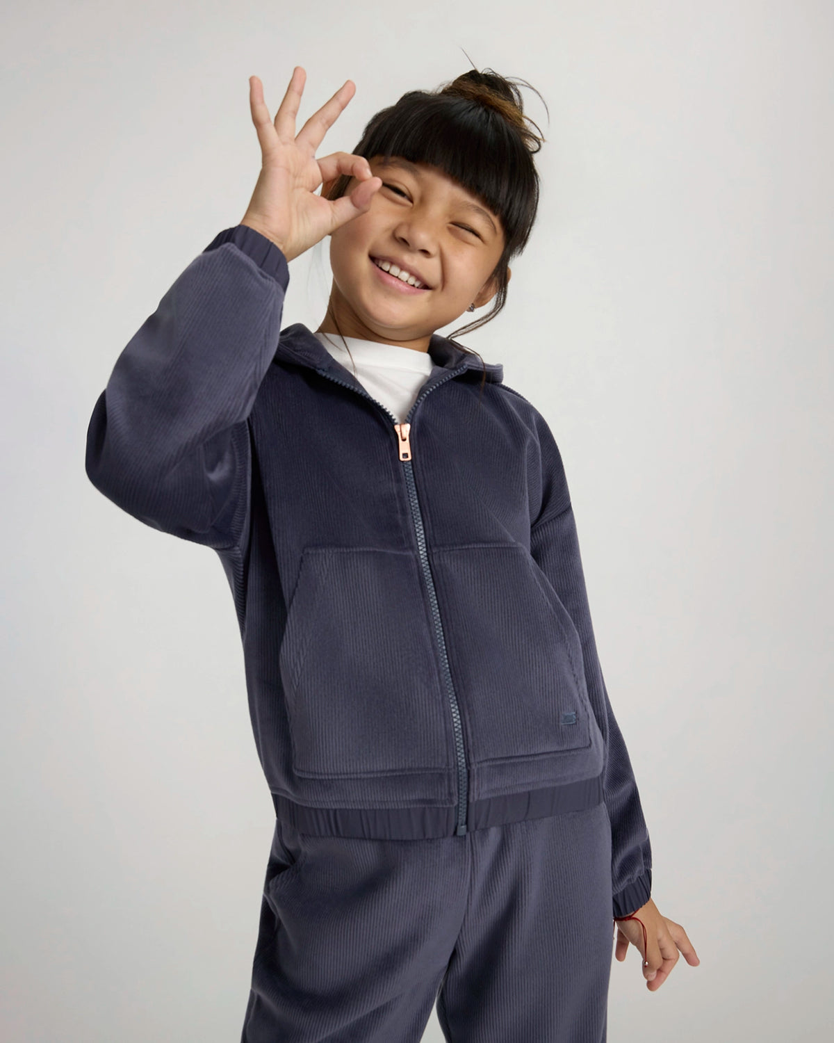 The Soft Luxe Girls’ Cozy Corduroy Full Zip Hoodie - Deep Purple