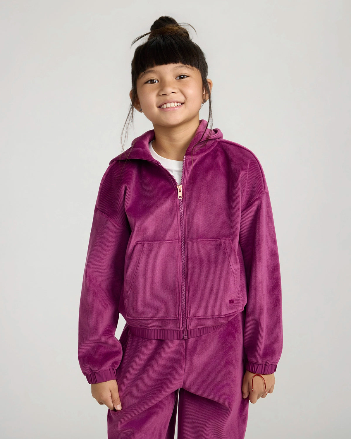 The Soft Luxe Girls’ Cozy Corduroy Full Zip Hoodie - Deep Pink