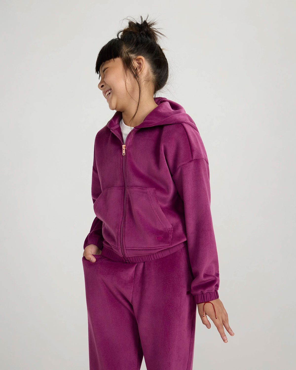 The Soft Luxe Girls’ Cozy Corduroy Full Zip Hoodie - Deep Pink