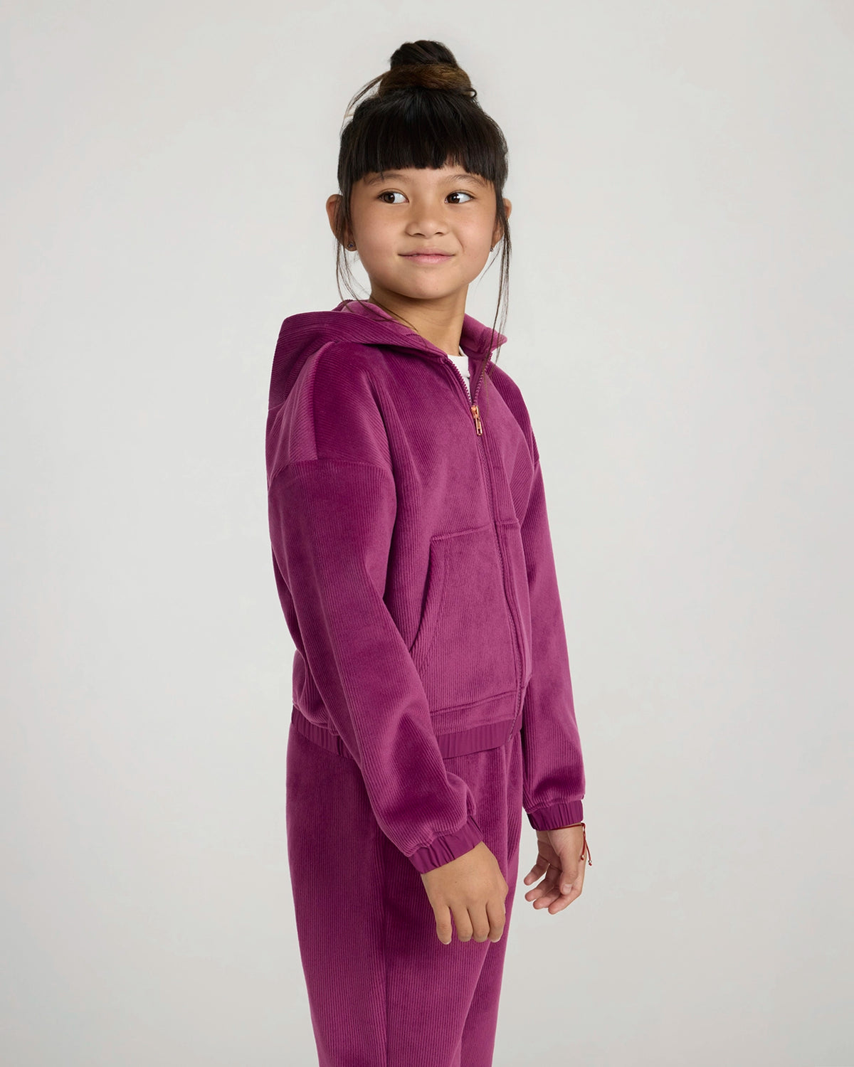 The Soft Luxe Girls’ Cozy Corduroy Full Zip Hoodie - Deep Pink