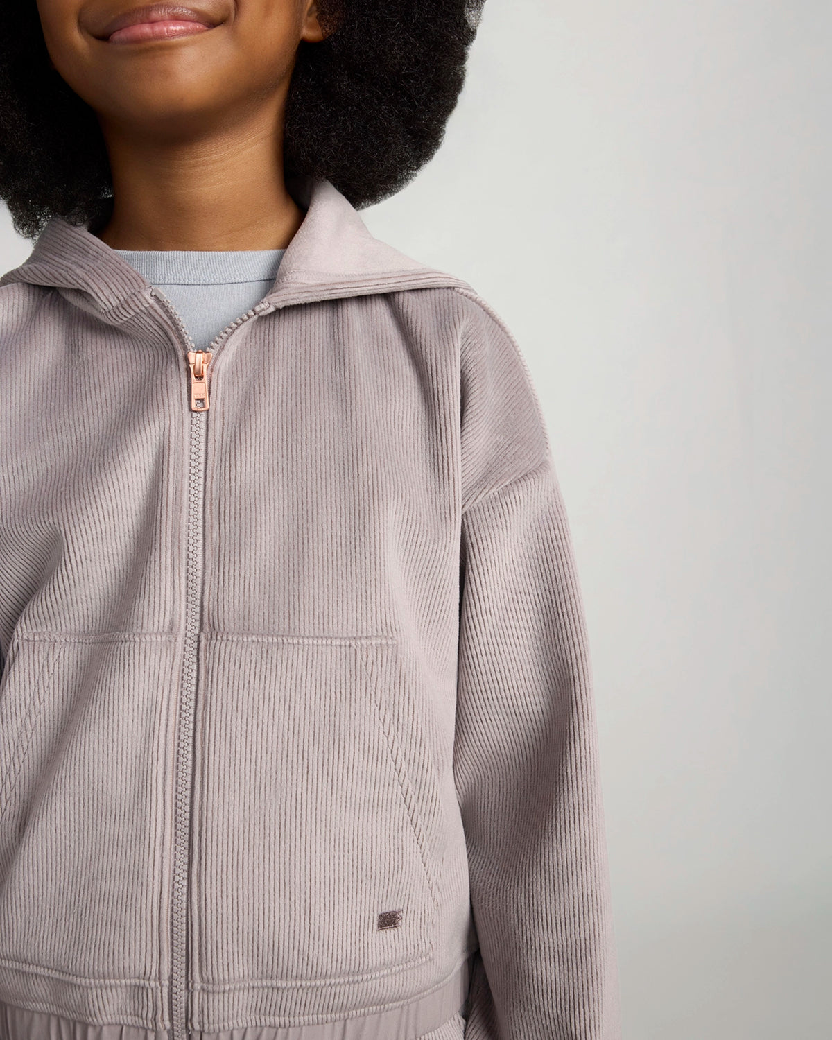 The Soft Luxe Girls’ Cozy Corduroy Full Zip Hoodie - Mauve Grey