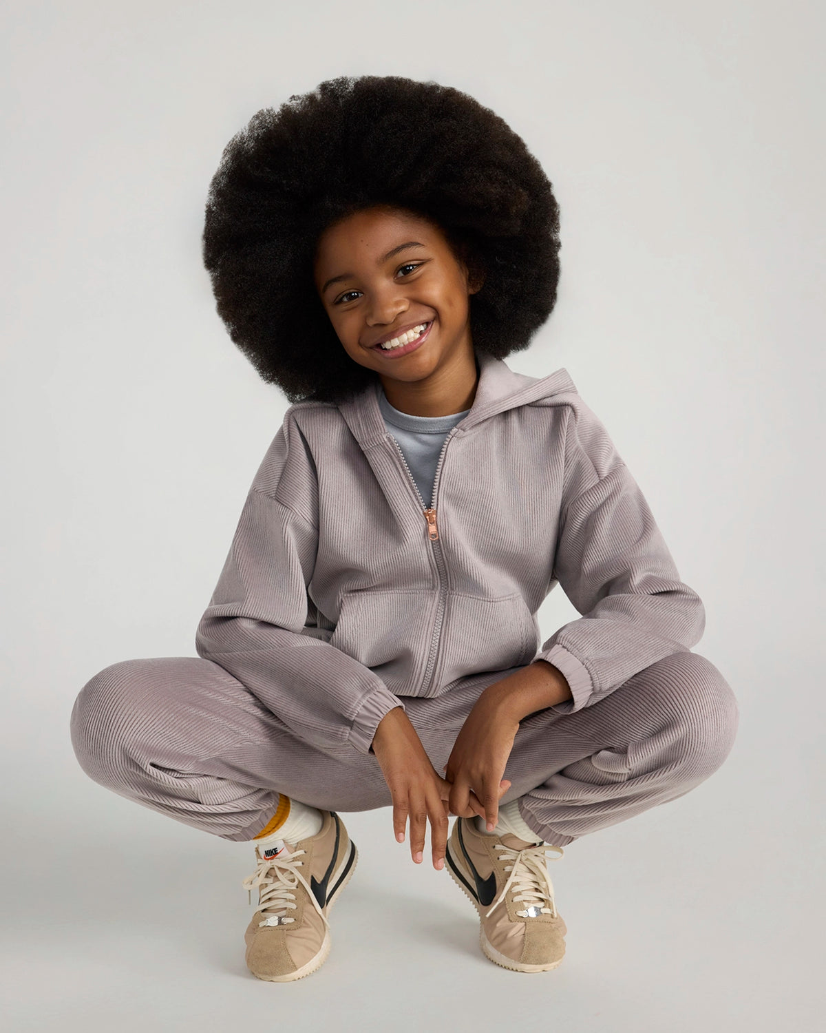 The Soft Luxe Girls’ Cozy Corduroy Full Zip Hoodie - Mauve Grey