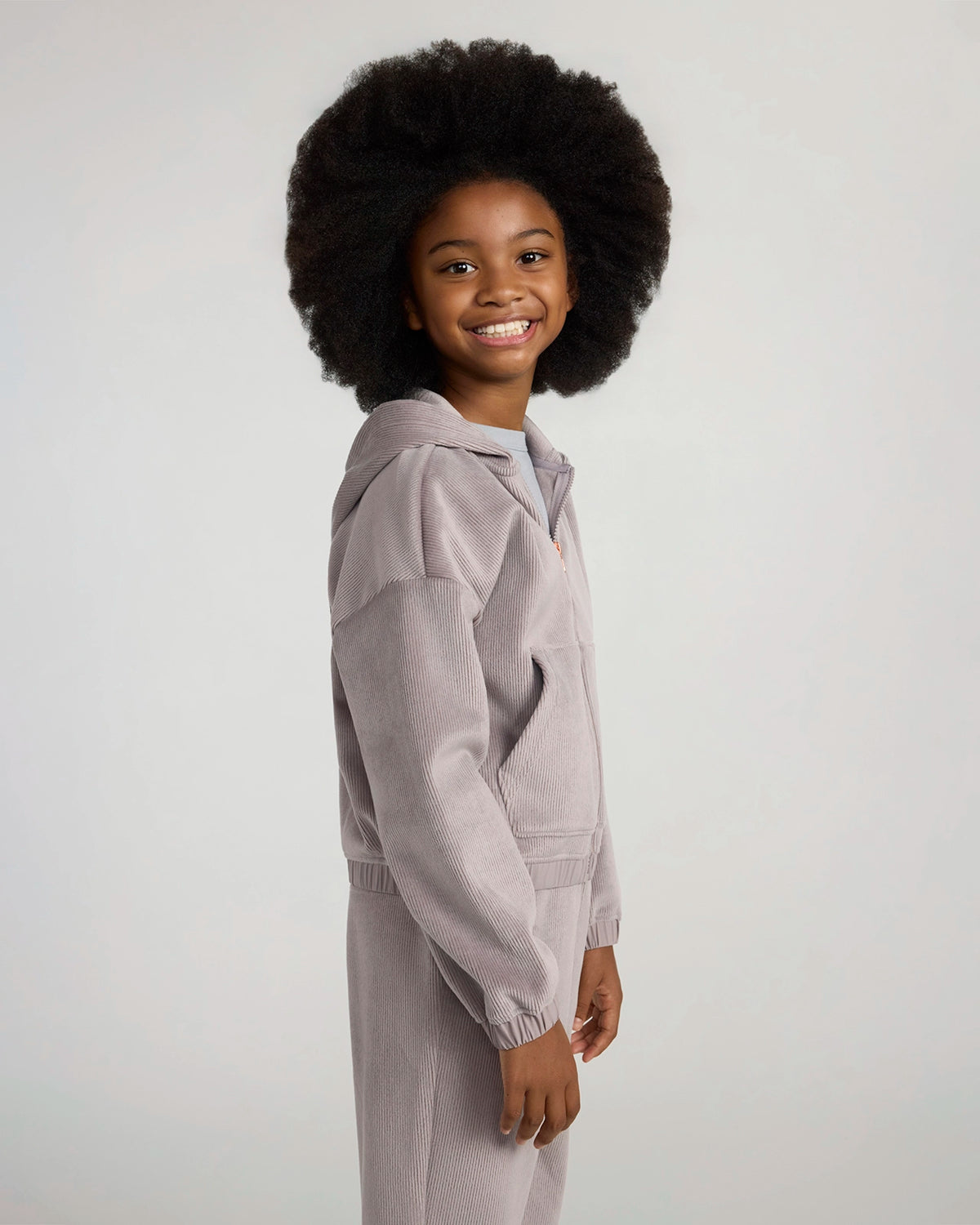 The Soft Luxe Girls’ Cozy Corduroy Full Zip Hoodie - Mauve Grey