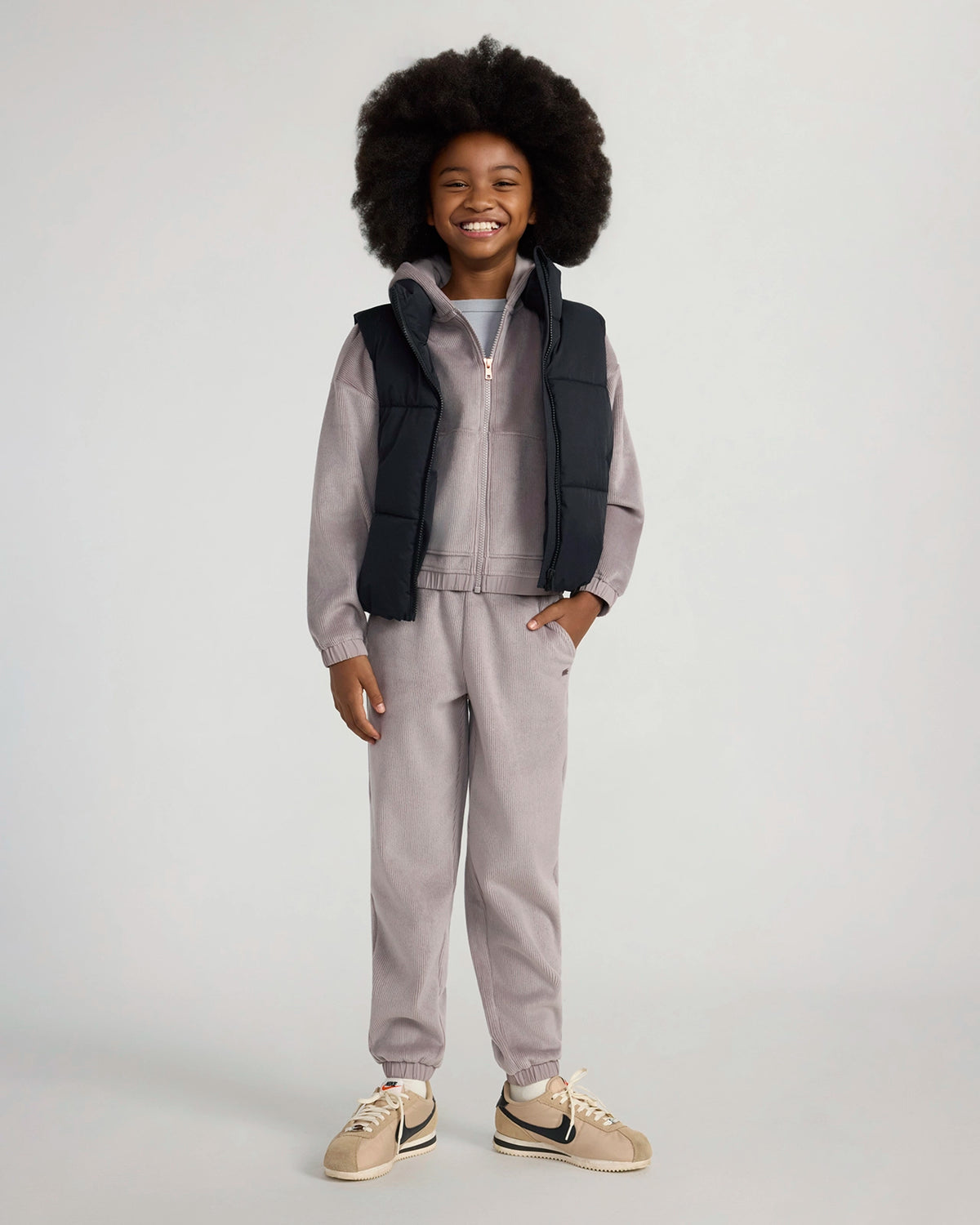 The Soft Luxe Girls’ Cozy Corduroy Full Zip Hoodie - Mauve Grey