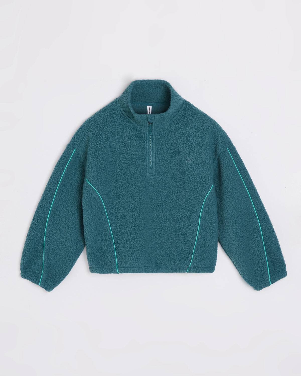 The Soft Luxe Berber Piping Quarter-Zip Top - Verdigris Green