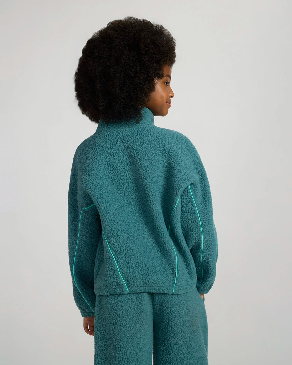 The Soft Luxe Berber Piping Quarter-Zip Top - Verdigris Green