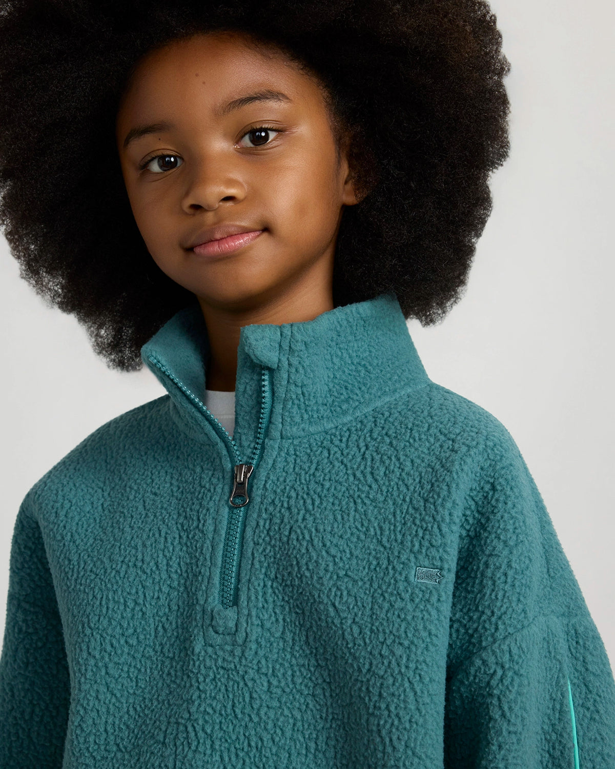 The Soft Luxe Berber Piping Quarter-Zip Top - Verdigris Green