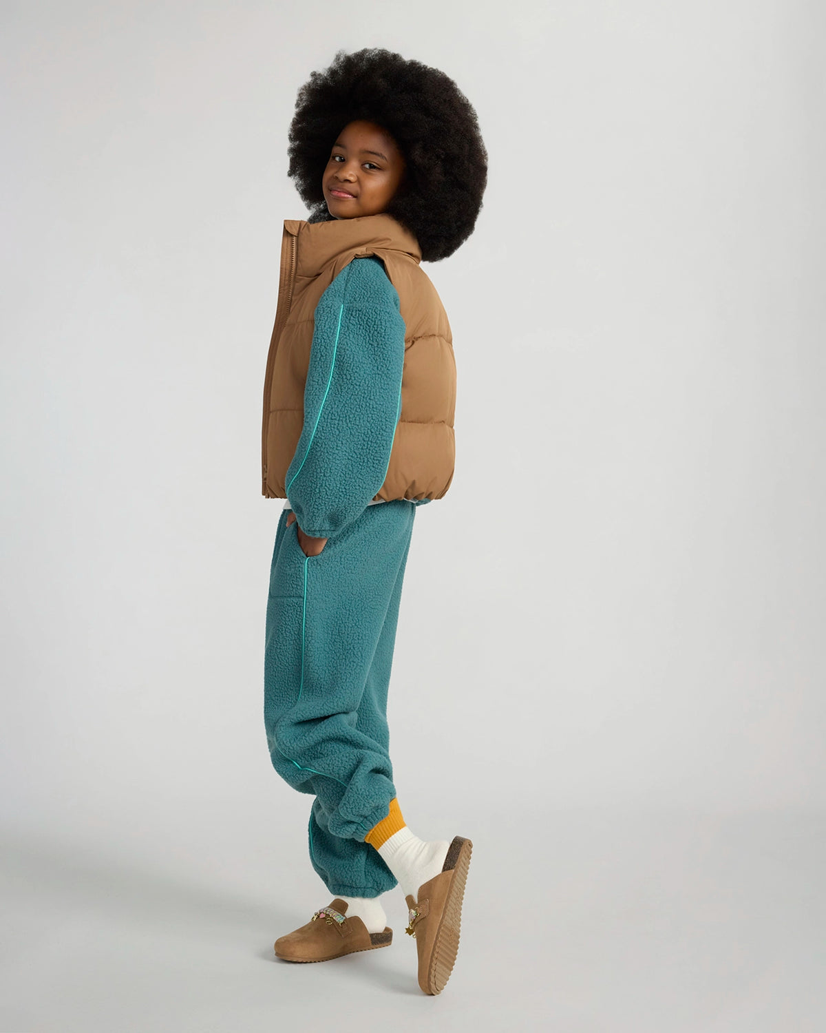 The Soft Luxe Berber Piping Quarter-Zip Top - Verdigris Green