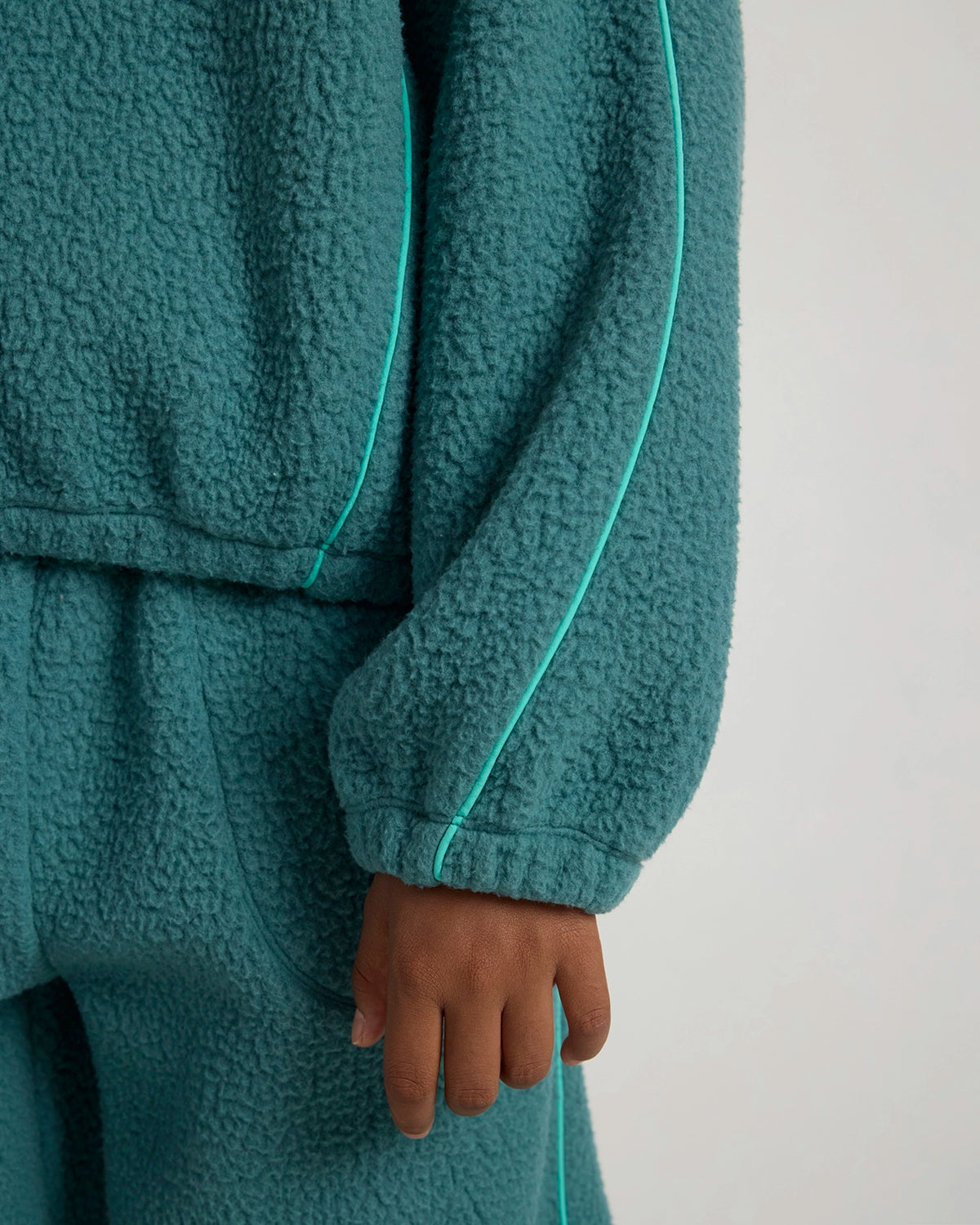 The Soft Luxe Berber Piping Quarter-Zip Top - Verdigris Green